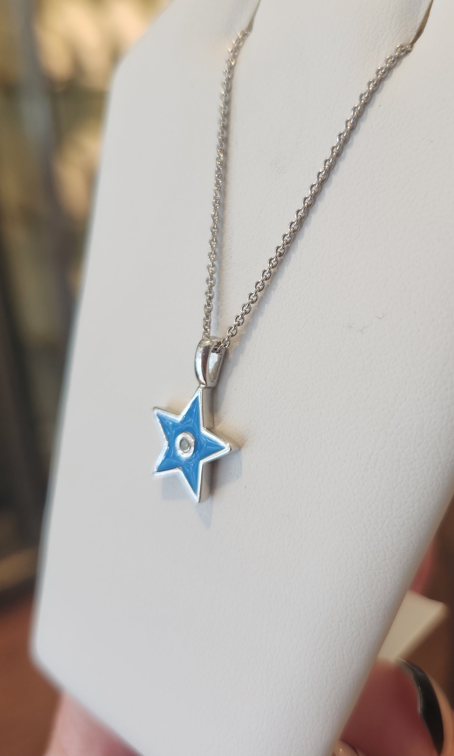 Sterling silver blue enamel star diamond pendant