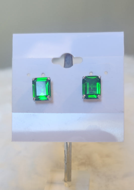 Sterling silver rectangle helenite stud earrings