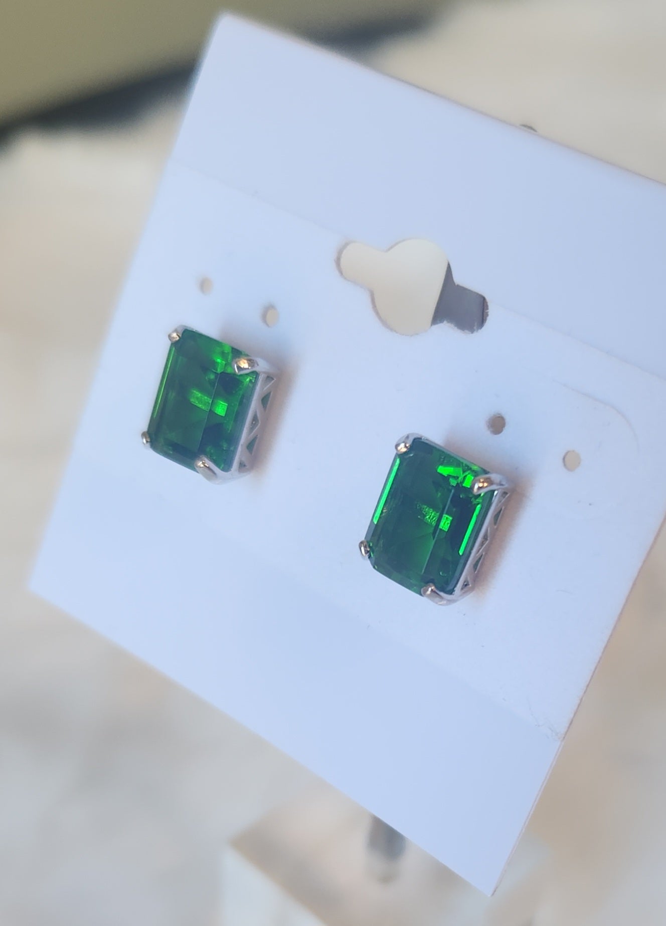 Sterling silver rectangle helenite stud earrings