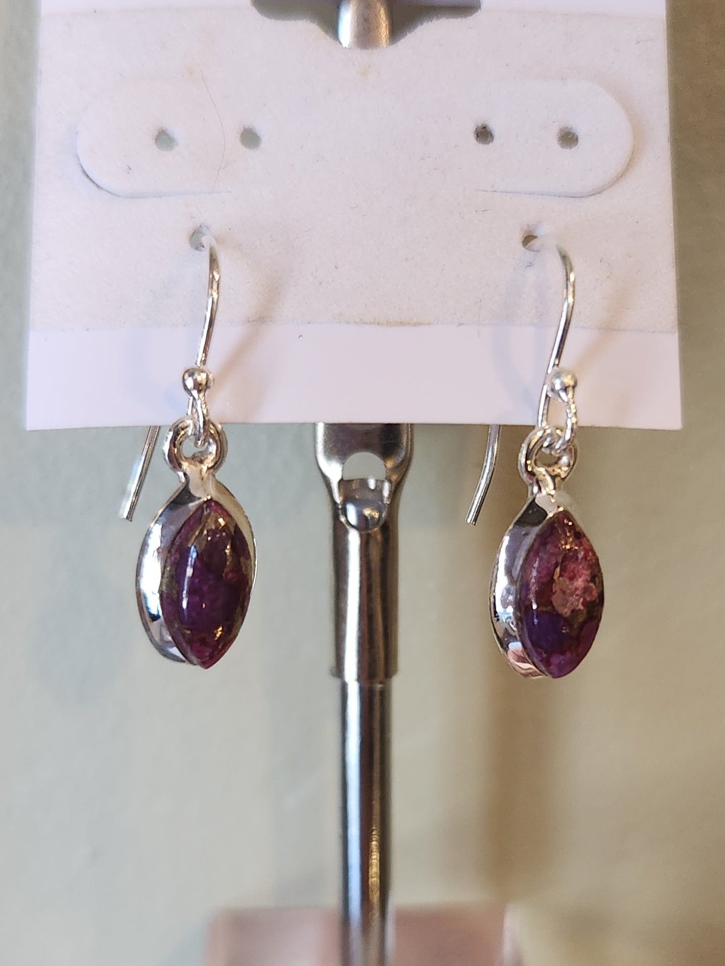 Sterling silver purple oyster turquoise dangle earrings