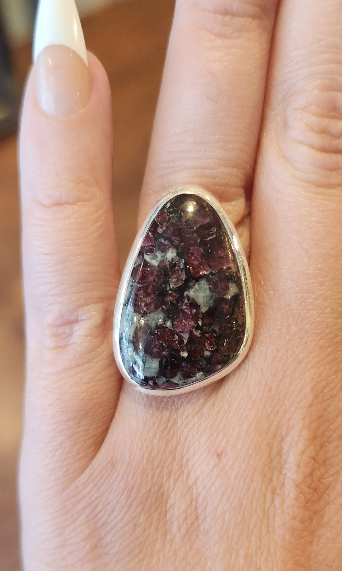 Sterling silver eudialyte ring