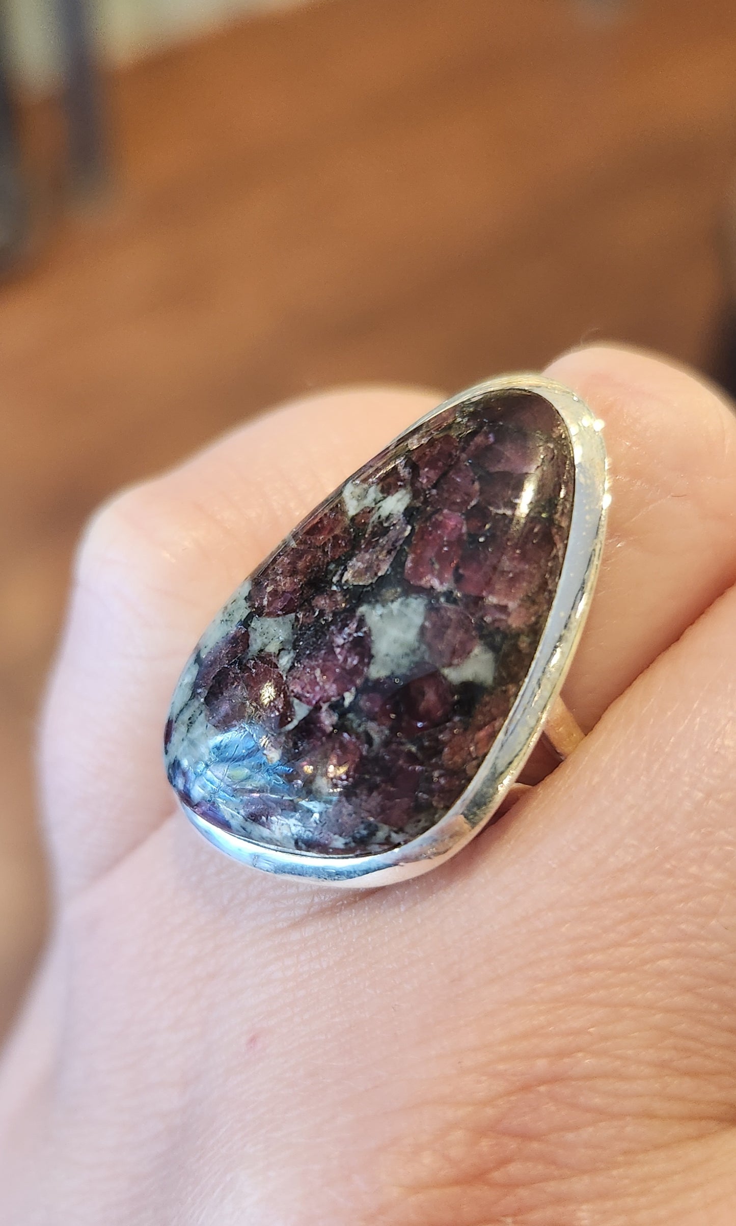 Sterling silver eudialyte ring