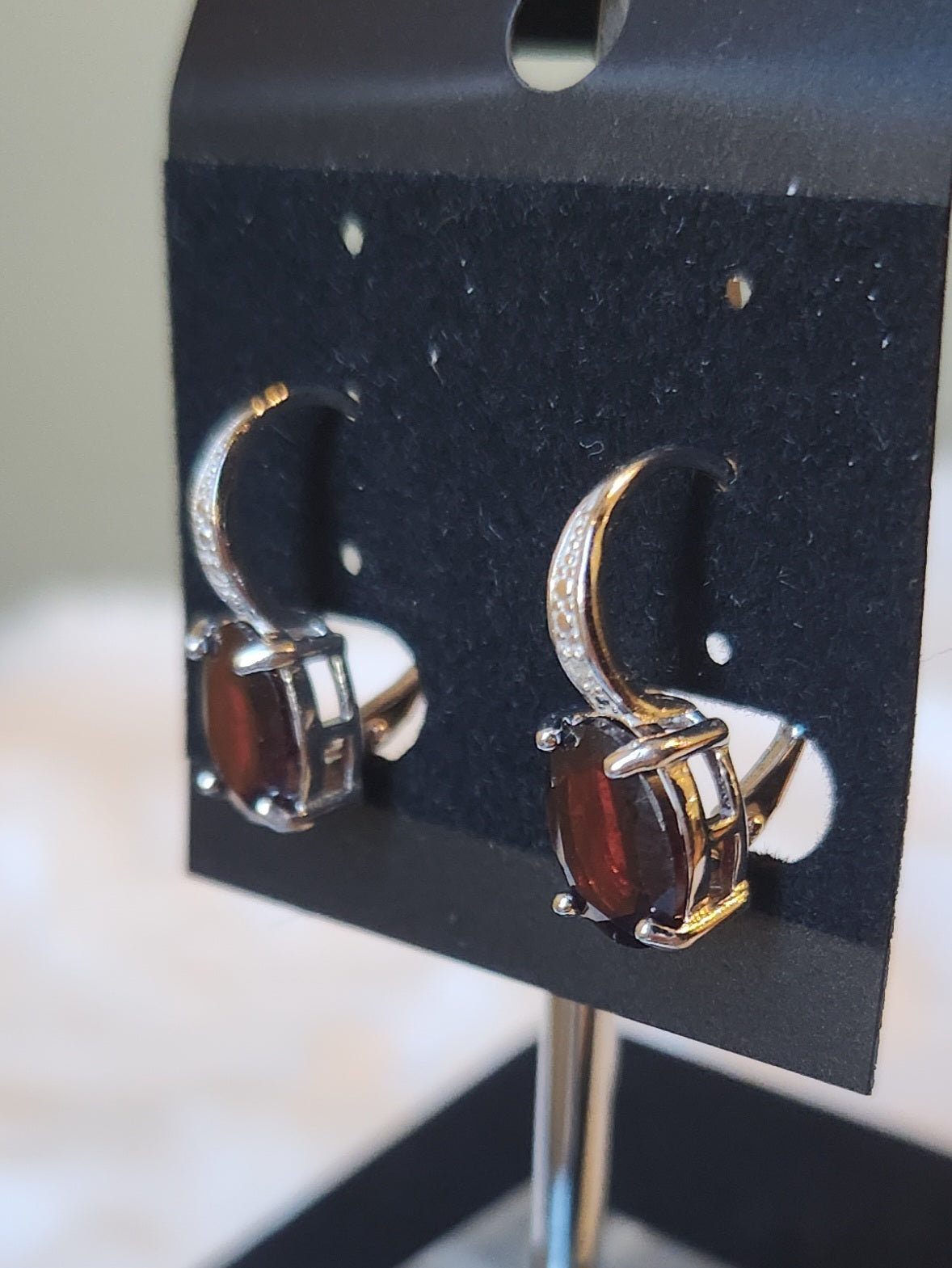 Sterling silver garnet drop earrings with leverback