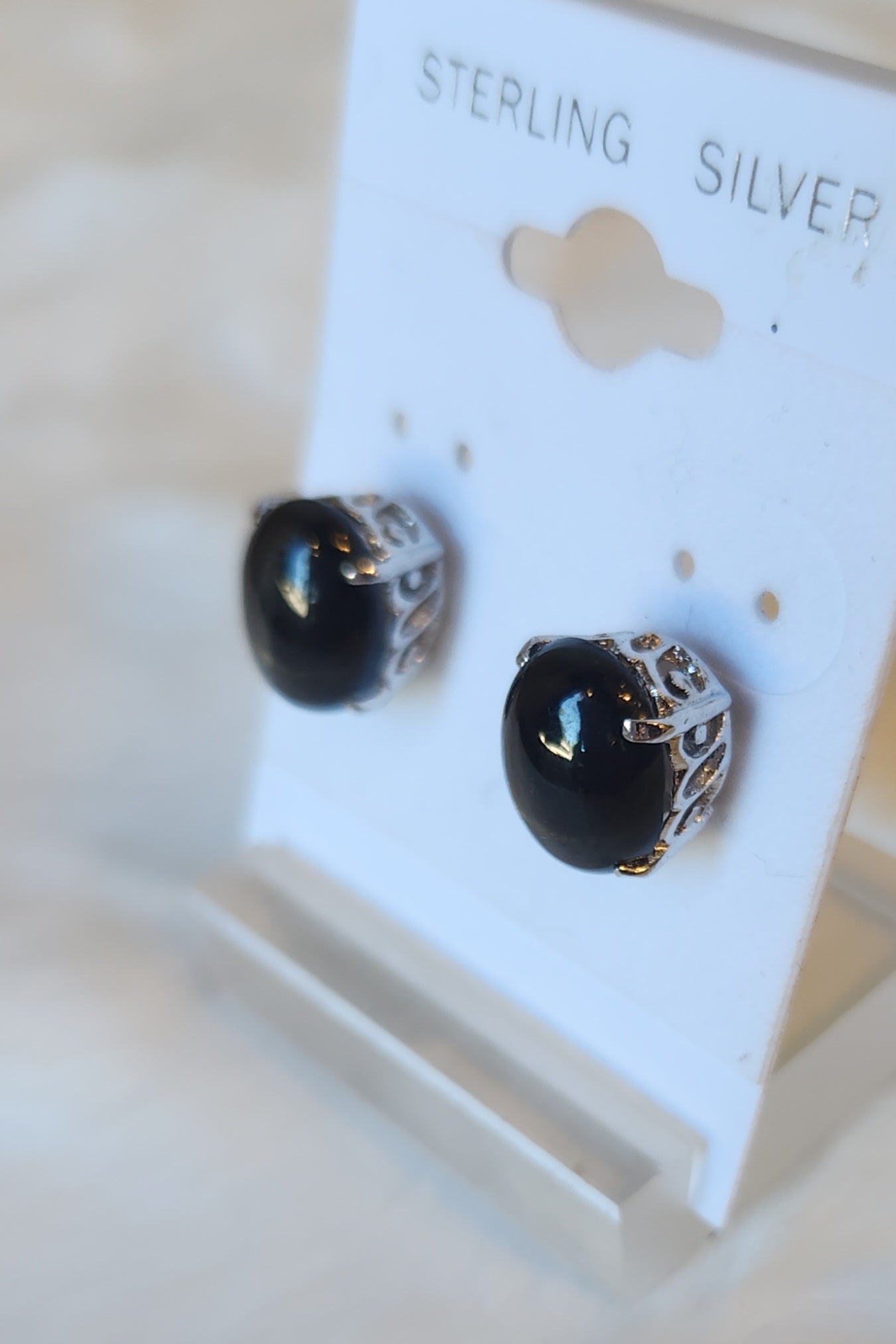 Sterling silver black star diopside stud earrings