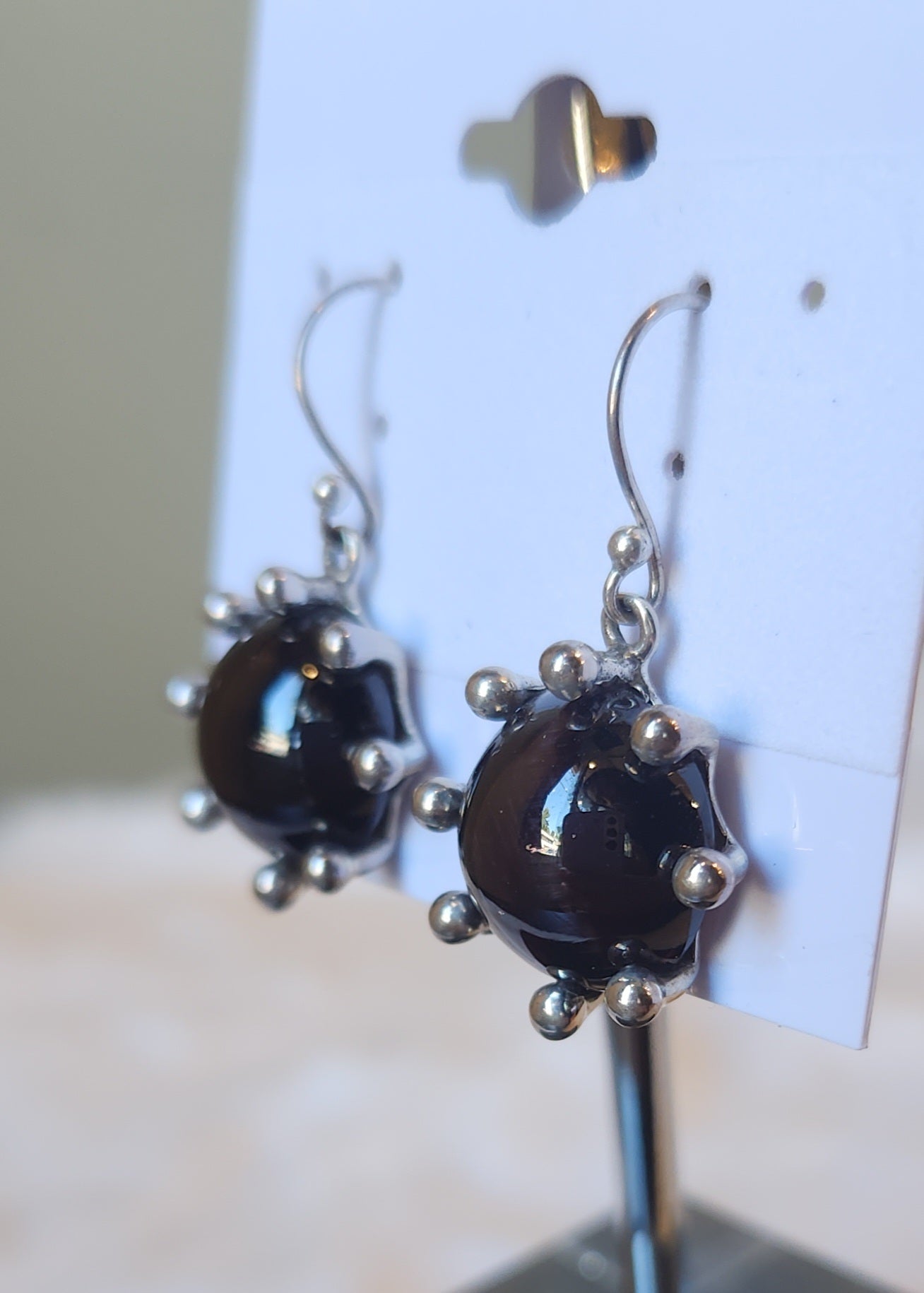 Sterling silver dark red garnet dangle earrings