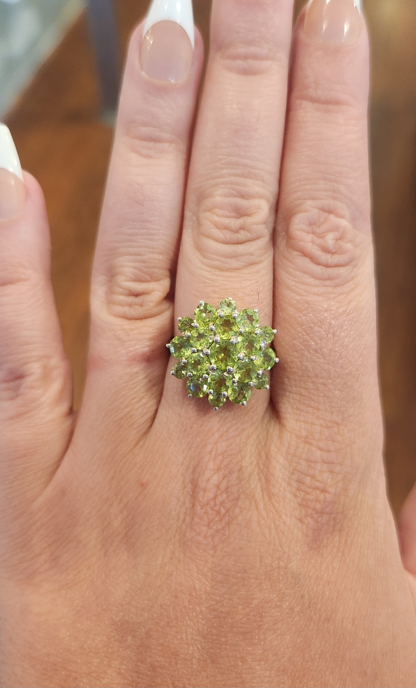 Sterling silver peridot cluster ring