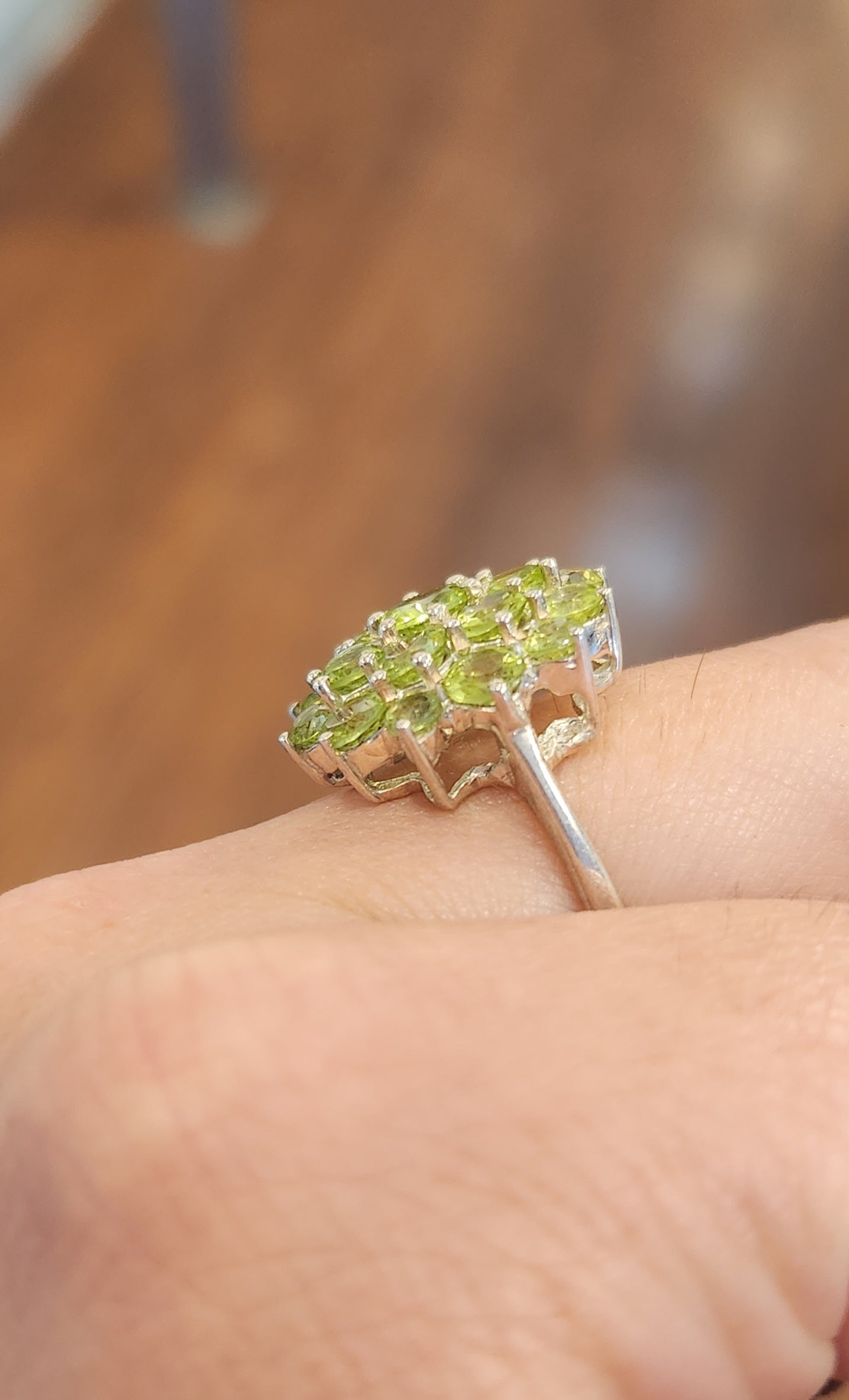 Sterling silver peridot cluster ring