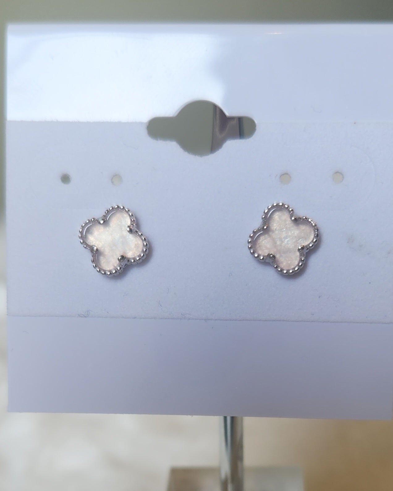 Sterling silver pink clover screwback stud earrings