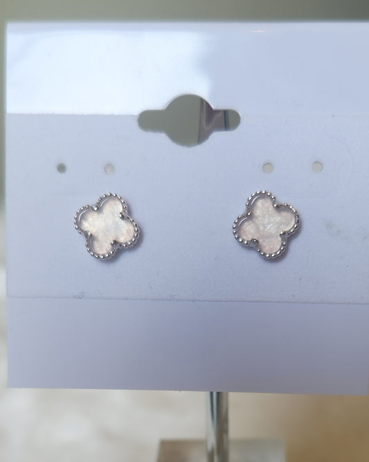 Sterling silver pink clover screwback stud earrings