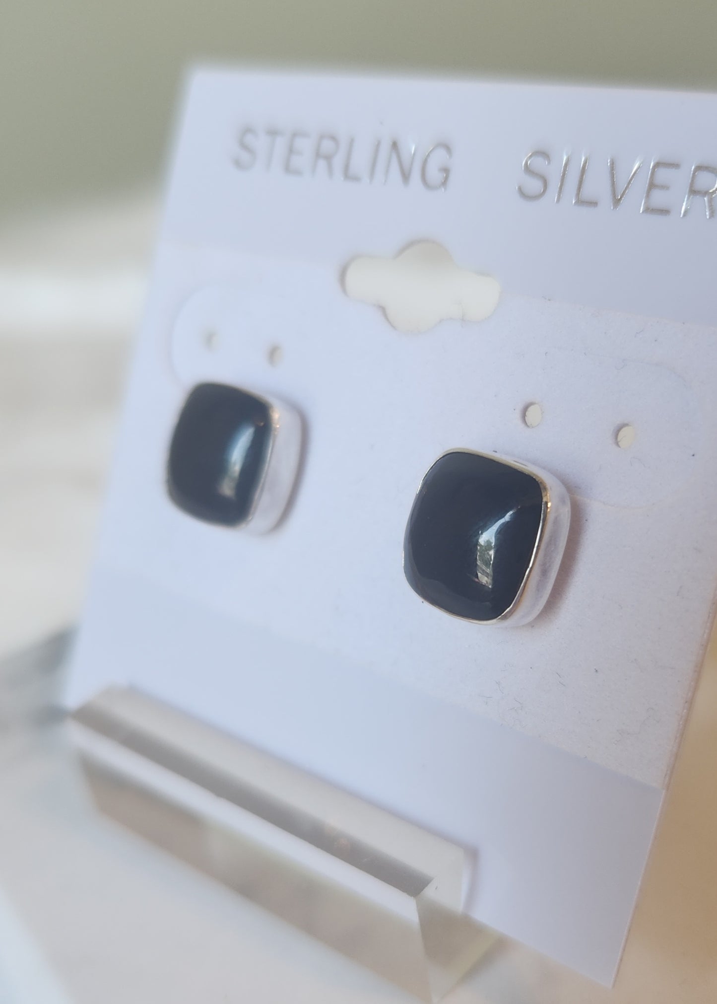 Sterling silver square black onyx stud earrings