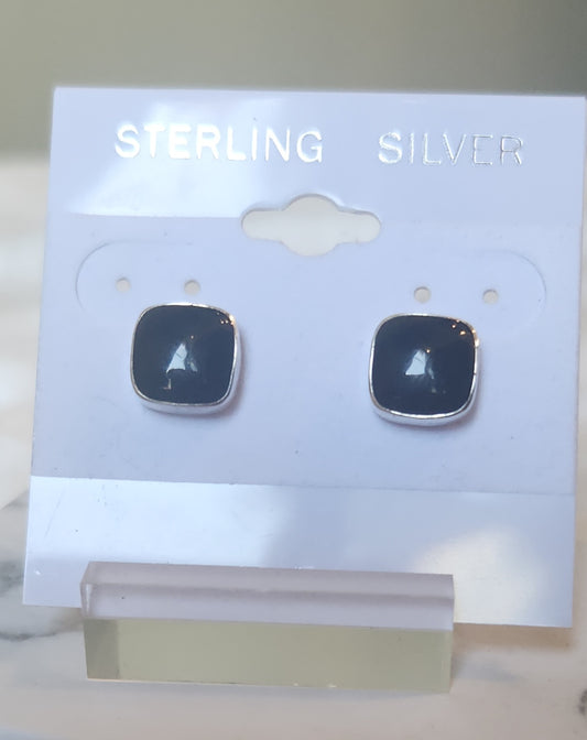 Sterling silver square black onyx stud earrings