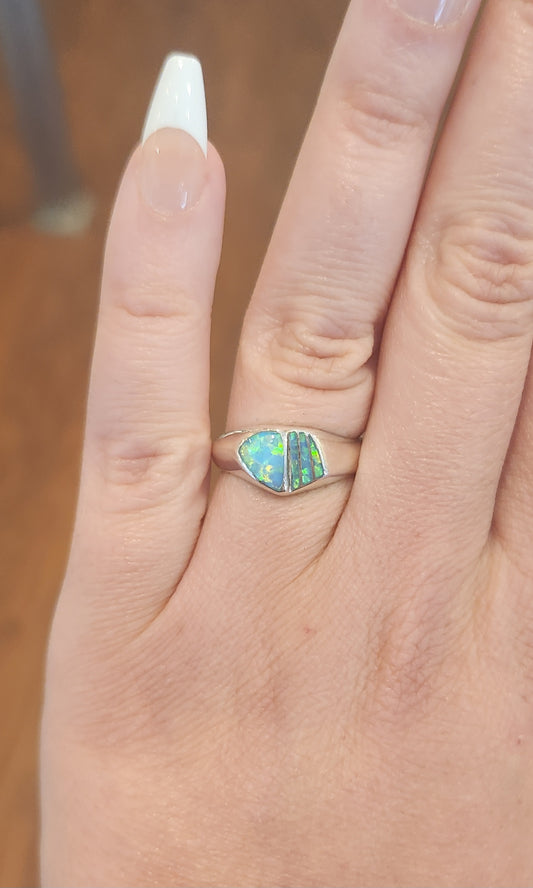 Sterling silver unique opal inlay ring