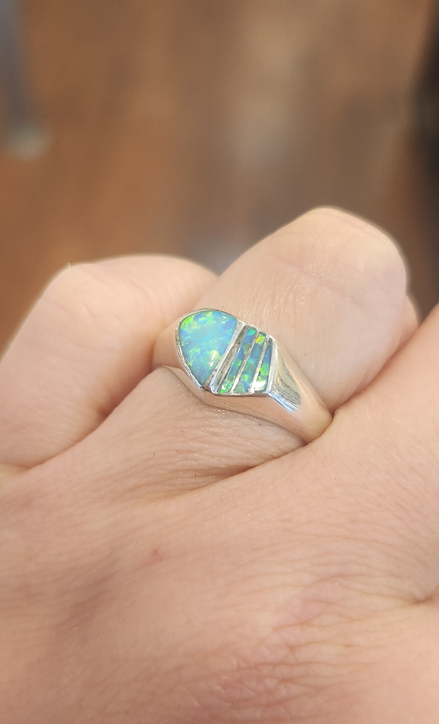 Sterling silver unique opal inlay ring