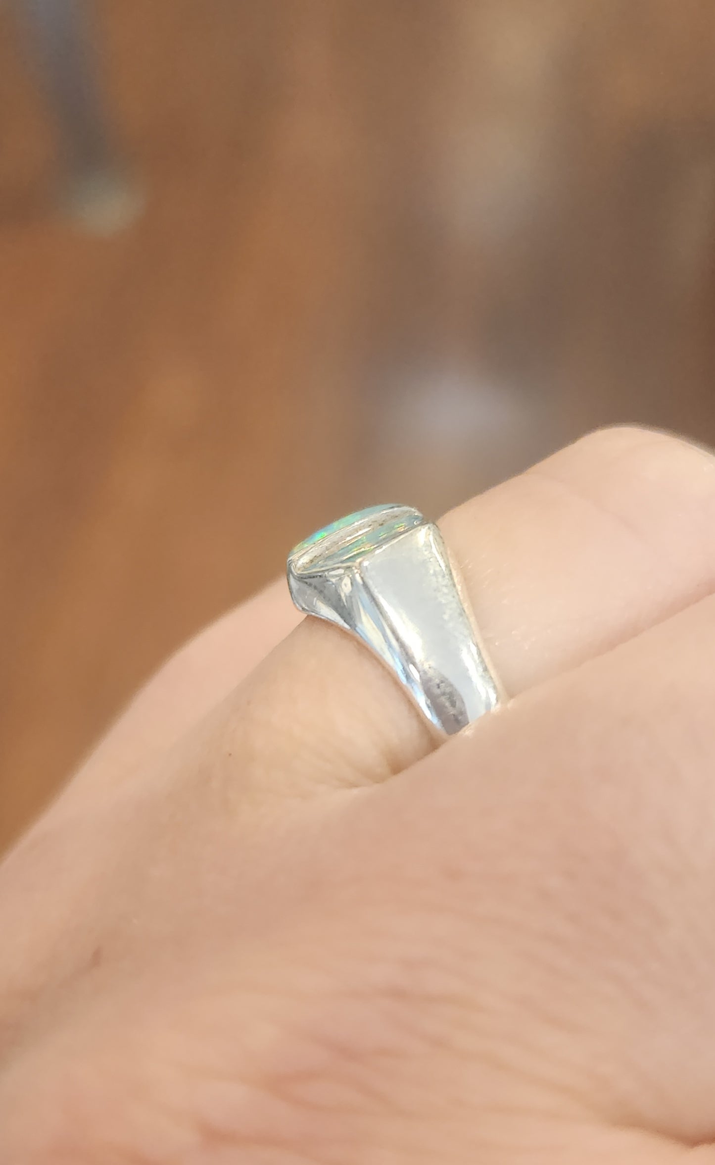 Sterling silver unique opal inlay ring