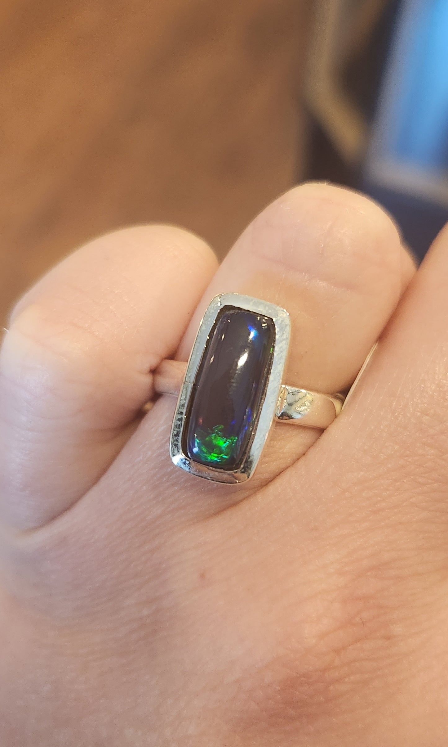 Sterling silver smoked welo opal ring