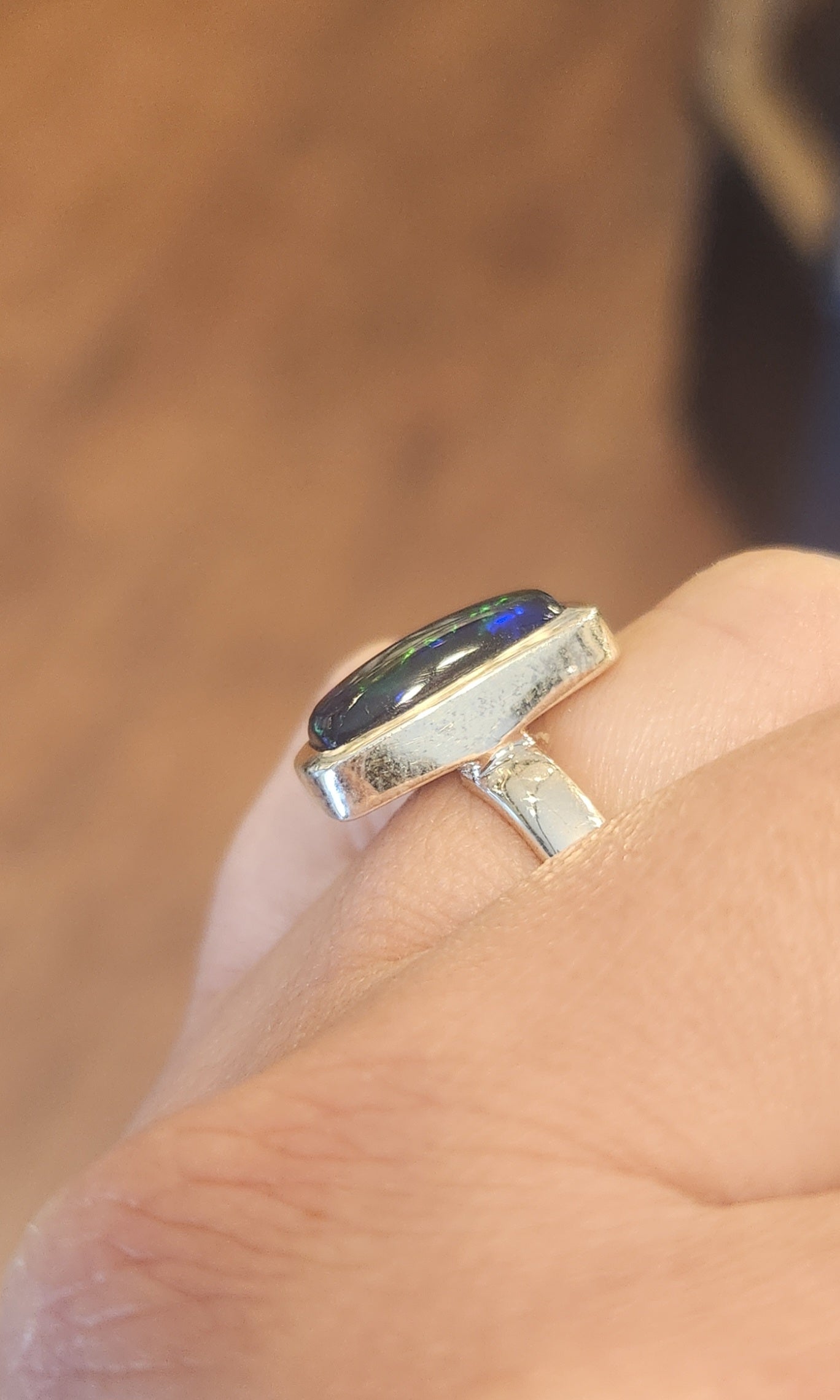 Sterling silver smoked welo opal ring