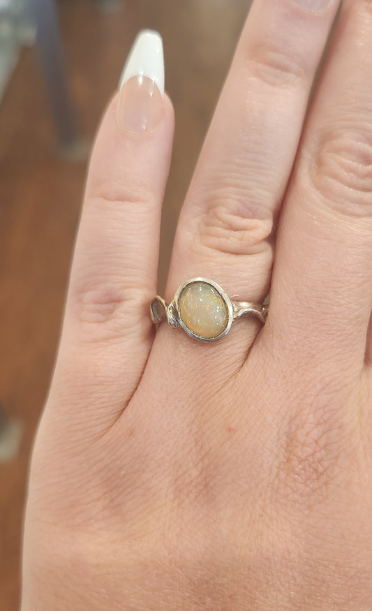 Sterling silver funky band opal ring