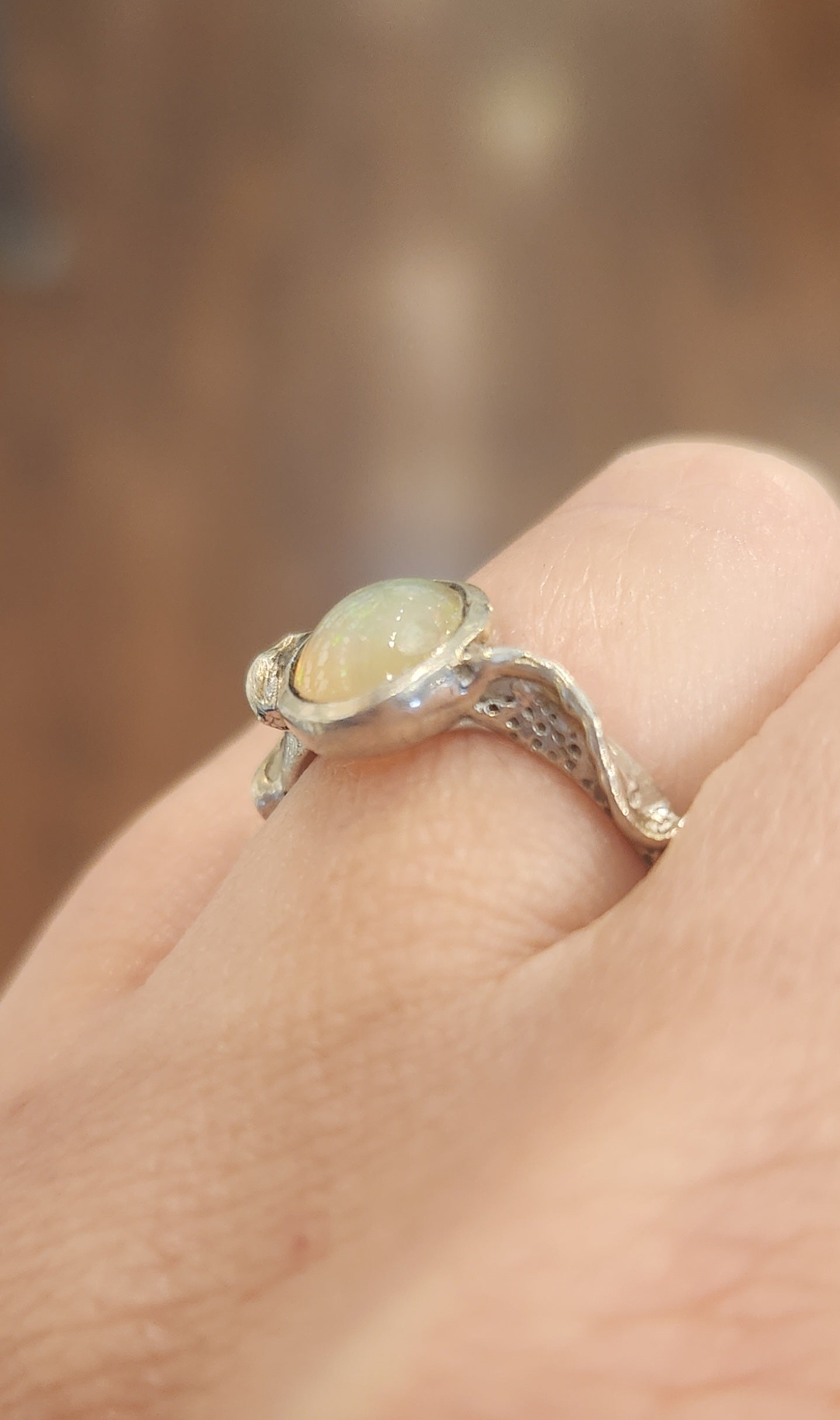 Sterling silver funky band opal ring