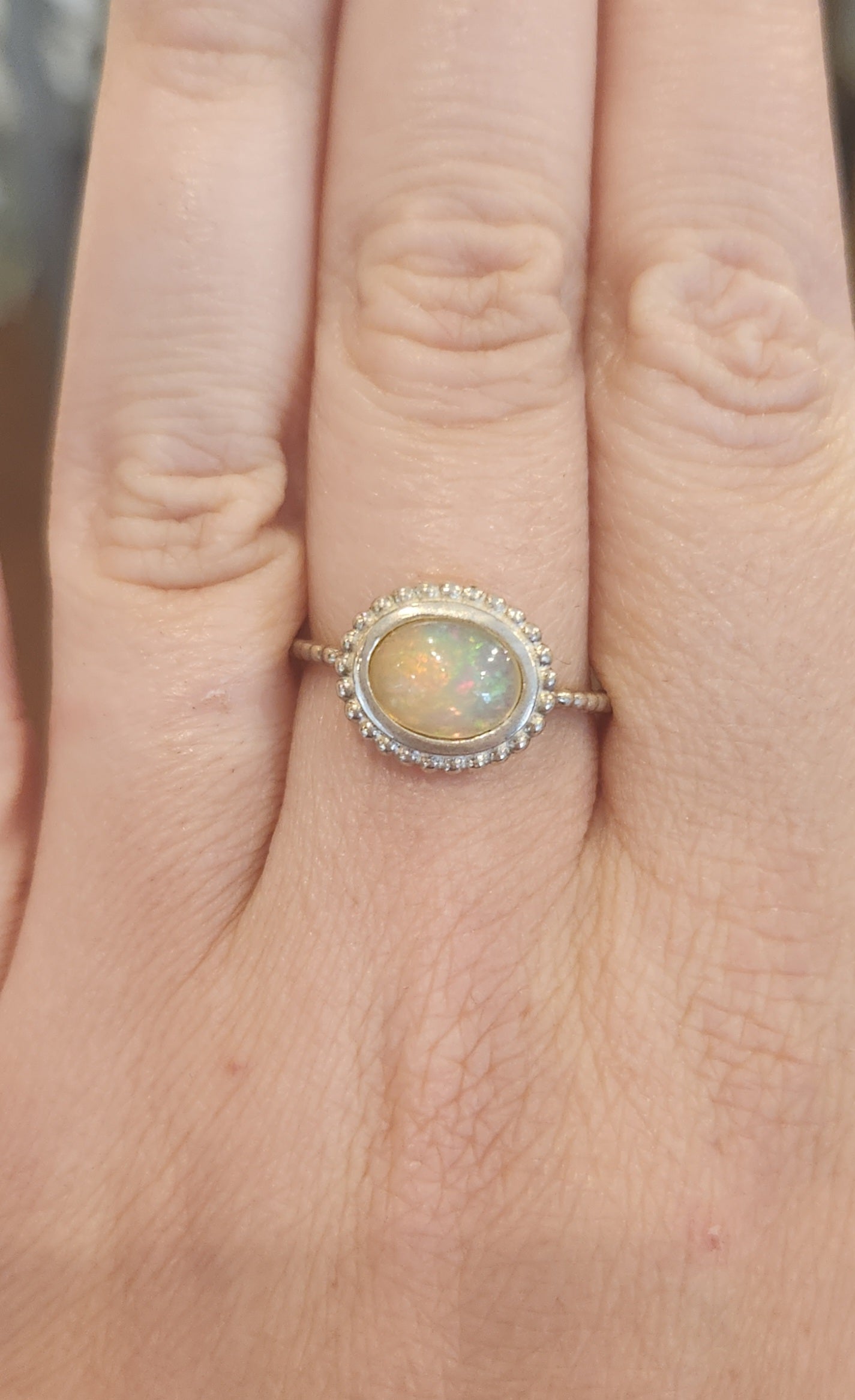 Sterling silver east-to-west welo opal ring