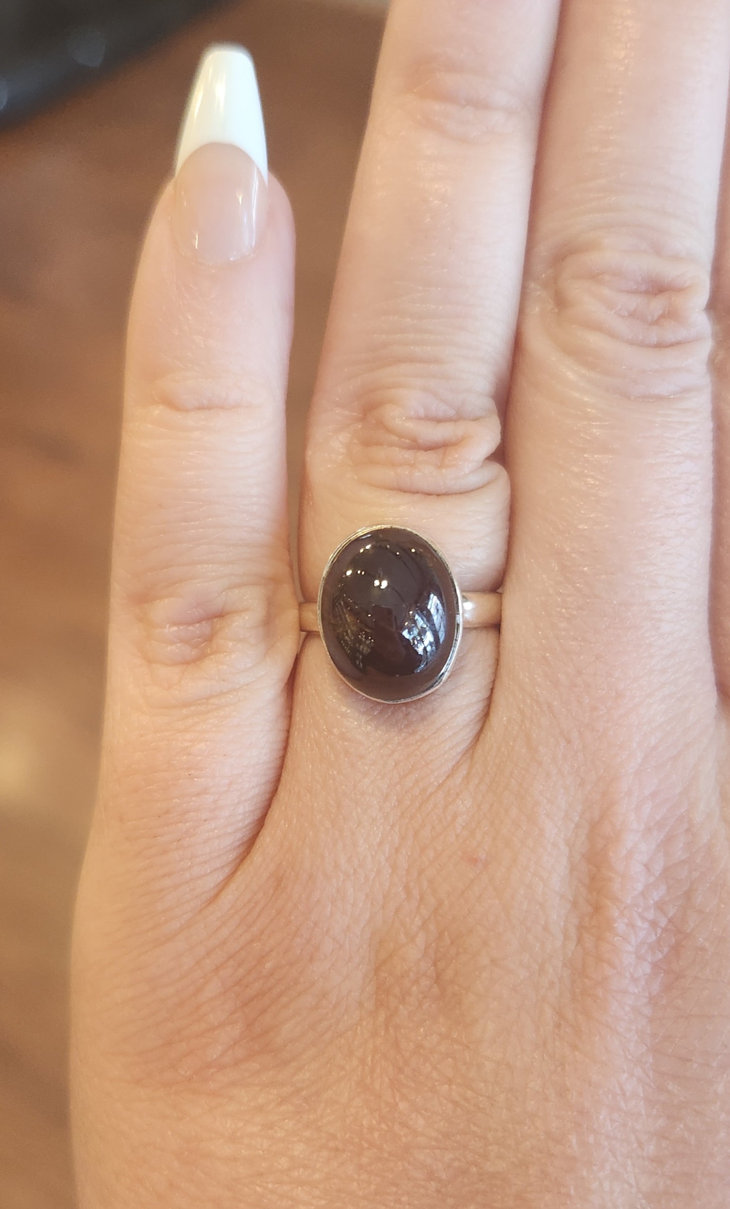 Sterling silver oval star garnet ring