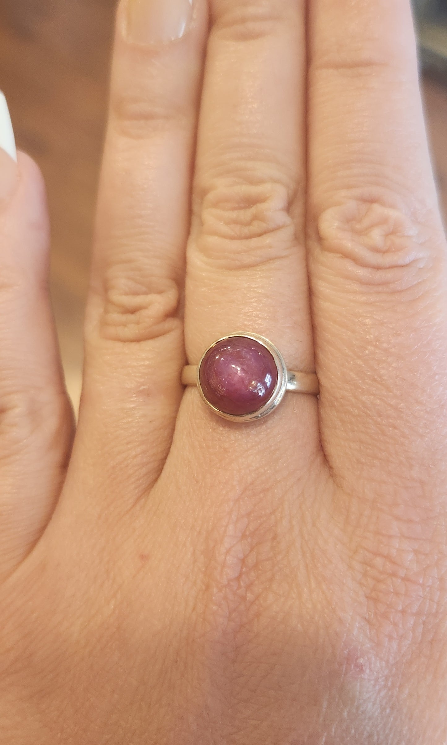 Sterling silver round star ruby ring