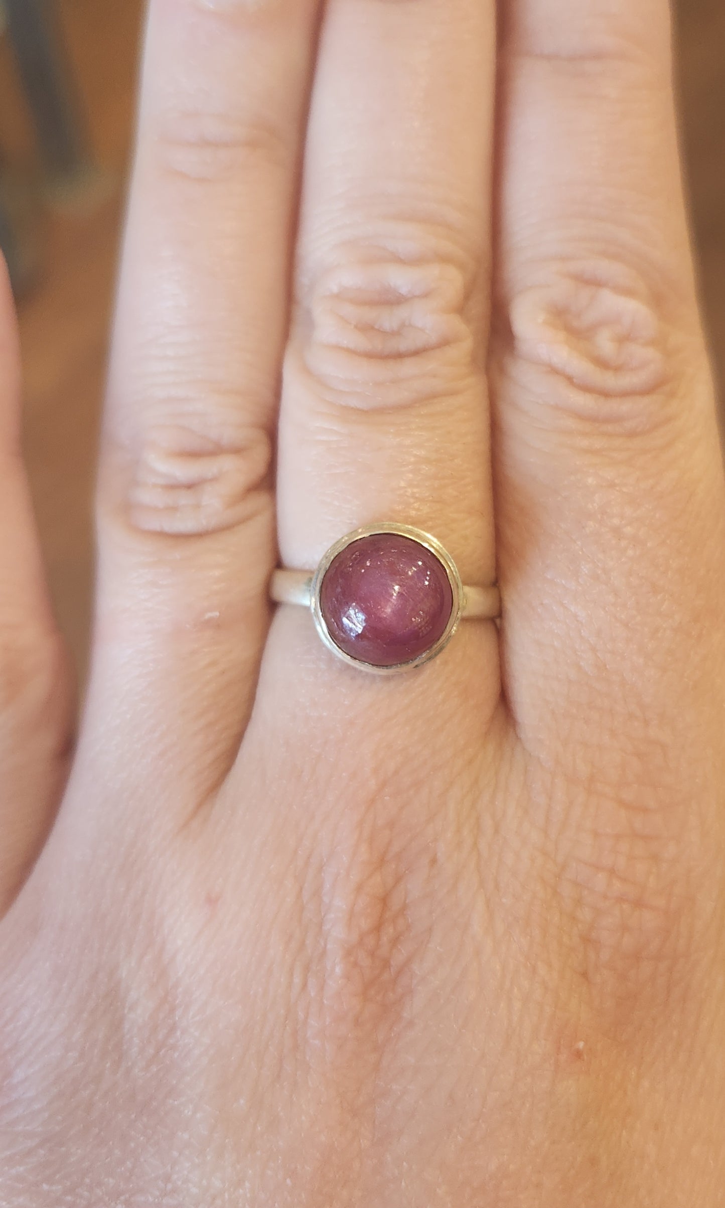 Sterling silver round star ruby ring