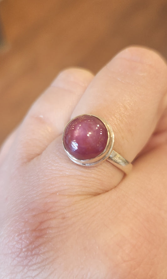 Sterling silver round star ruby ring