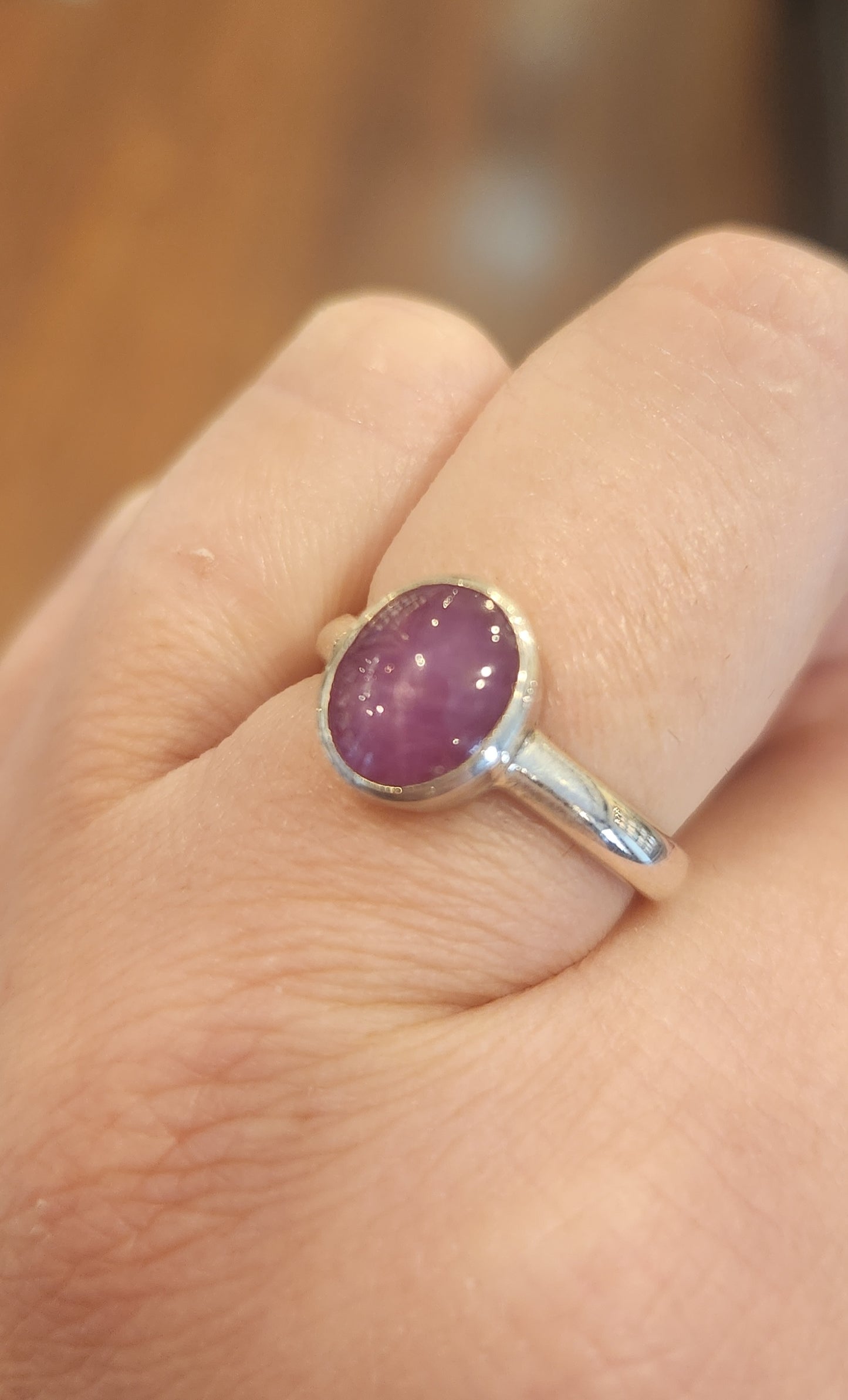 Sterling silver oval star ruby ring