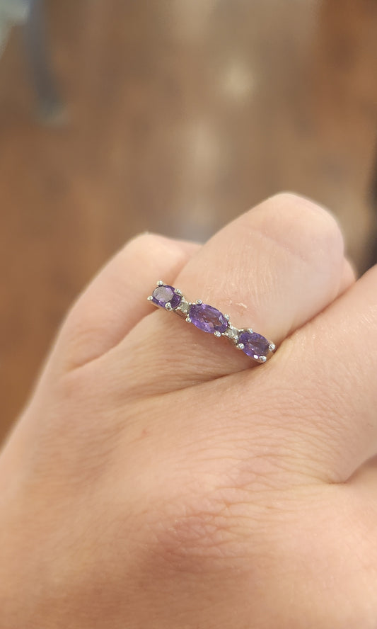 Sterling silver three-stone amethyst ring