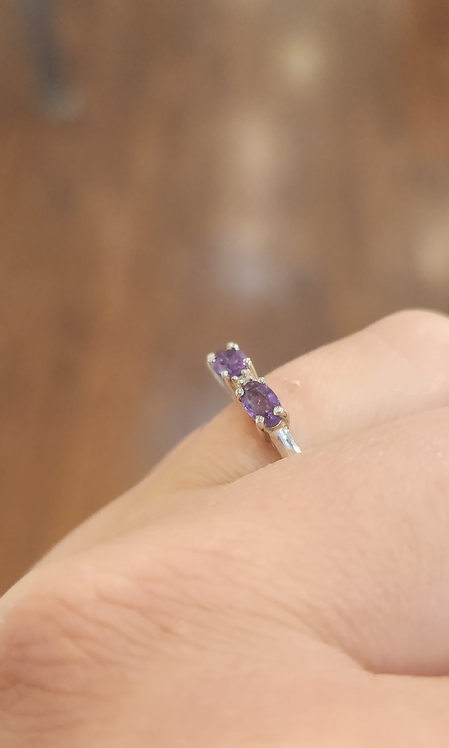 Sterling silver three-stone amethyst ring