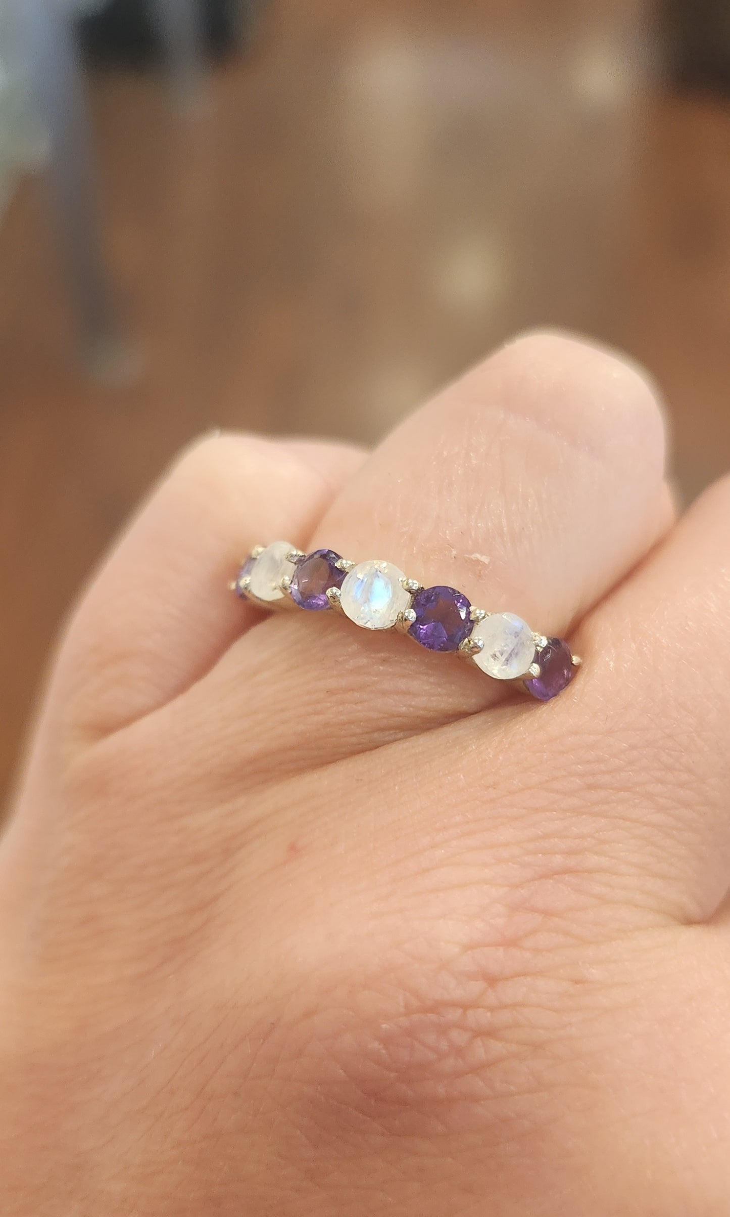 Sterling silver amethyst and rainbow moonstone multi-stone ring