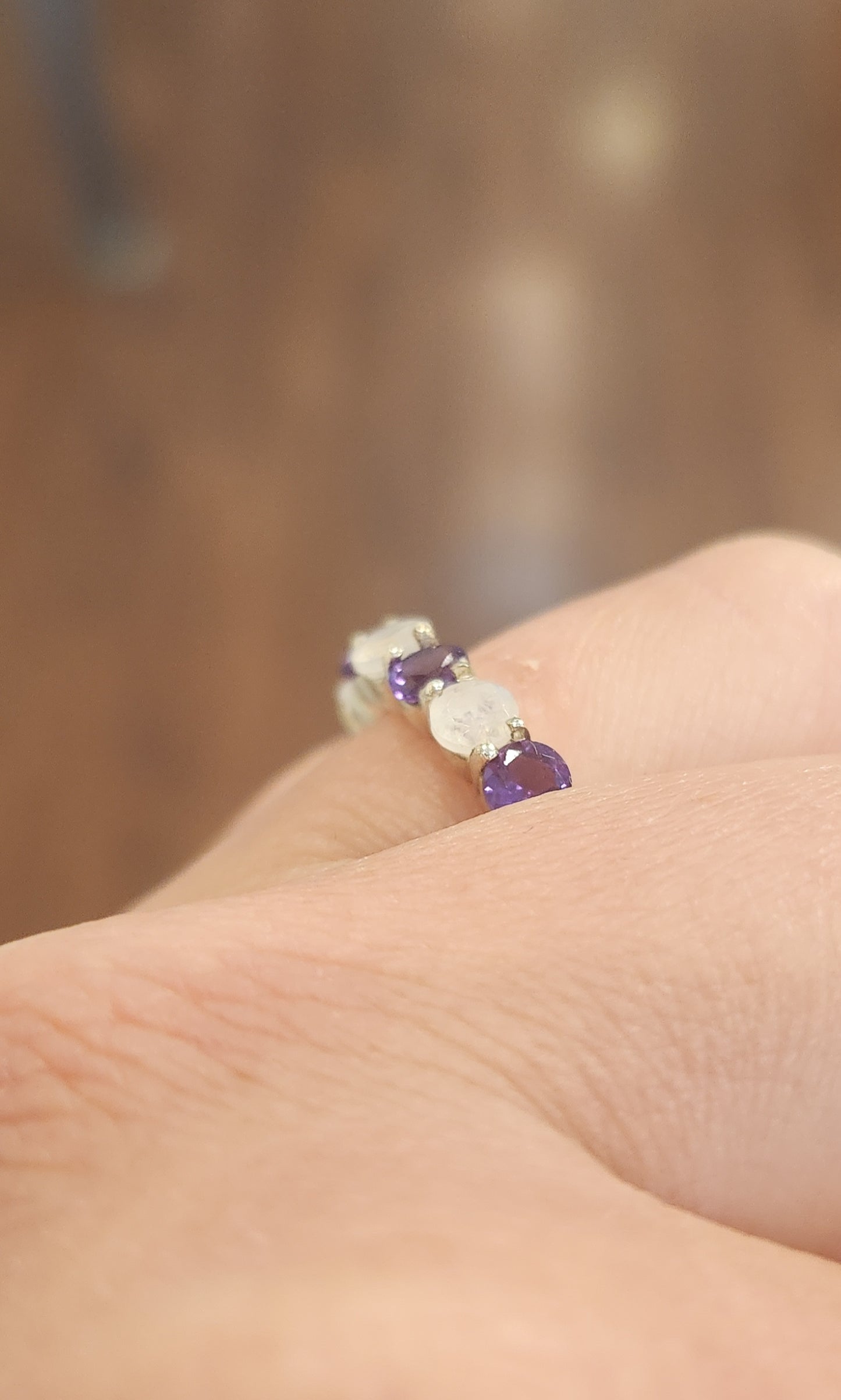 Sterling silver amethyst and rainbow moonstone multi-stone ring