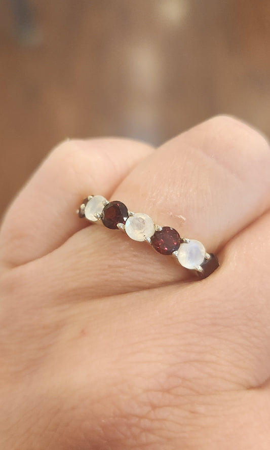 Sterling silver amethyst and rainbow moonstone multi-stone ring