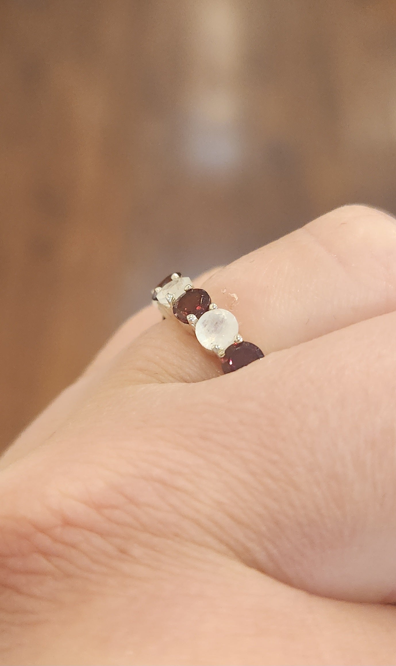 Sterling silver amethyst and rainbow moonstone multi-stone ring