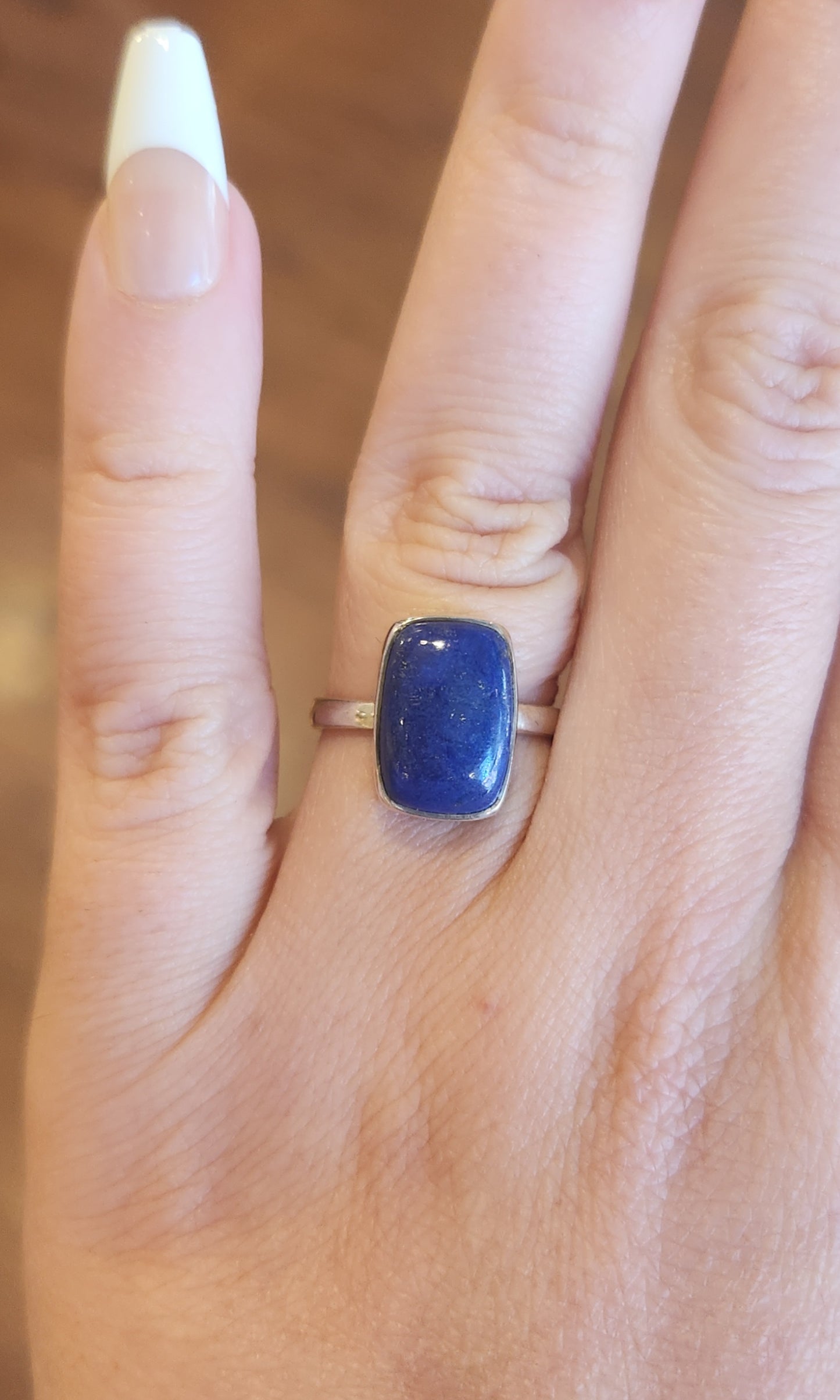 Sterling silver rectangle-shaped lapis ring