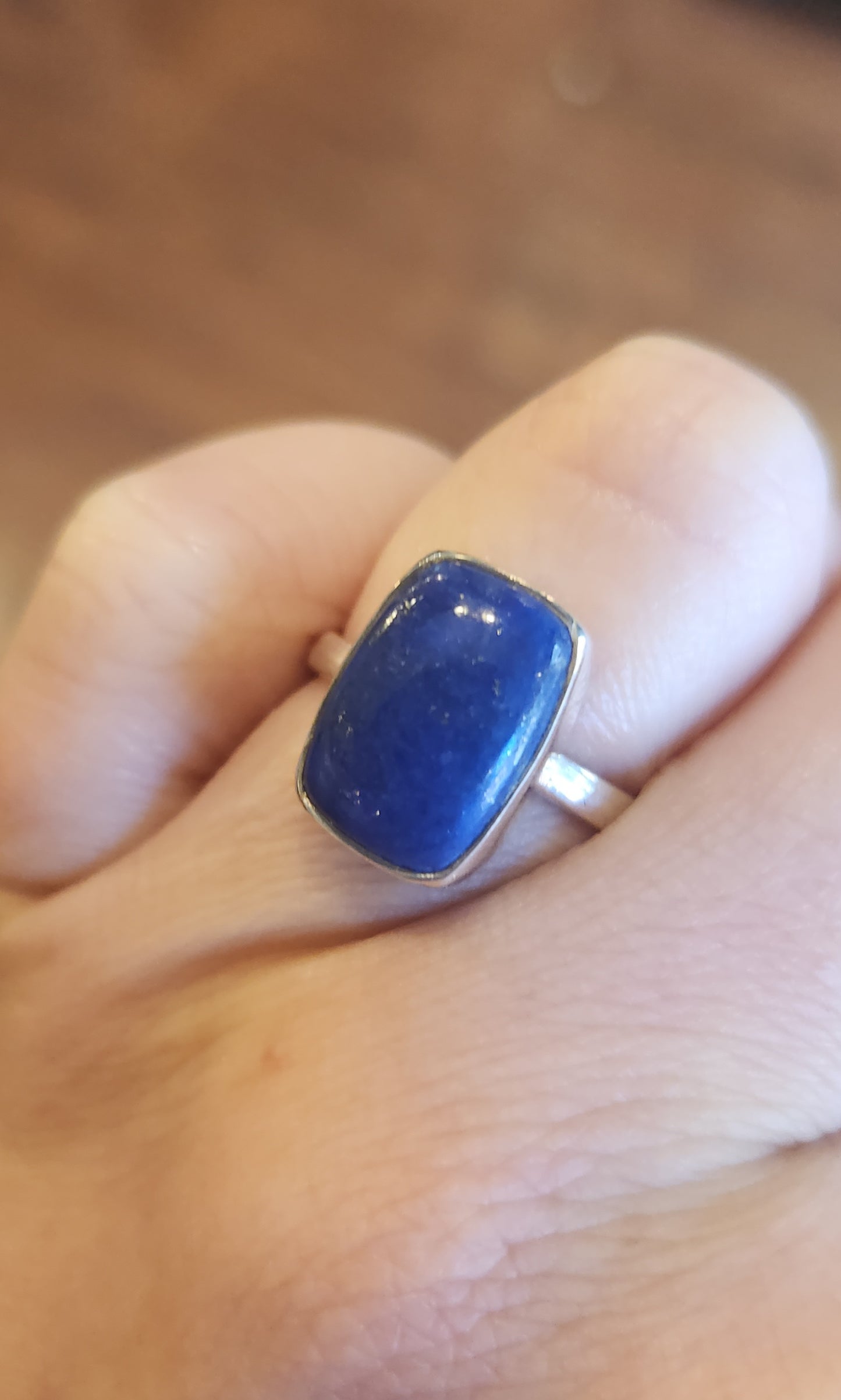 Sterling silver rectangle-shaped lapis ring