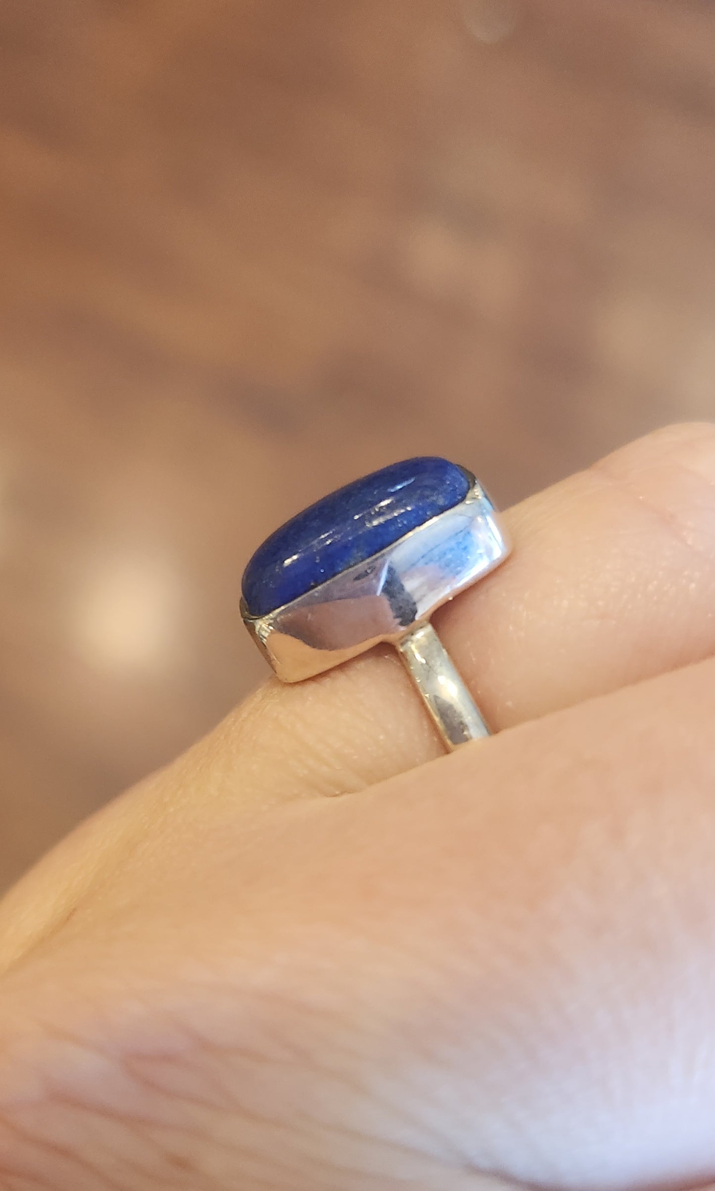 Sterling silver rectangle-shaped lapis ring