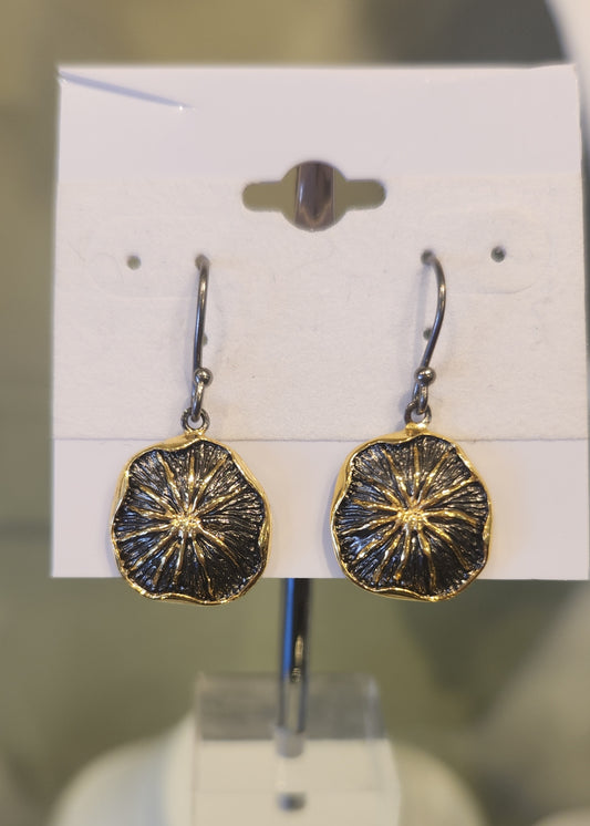 Sterling silver oxidized sand dollar dangle earrings