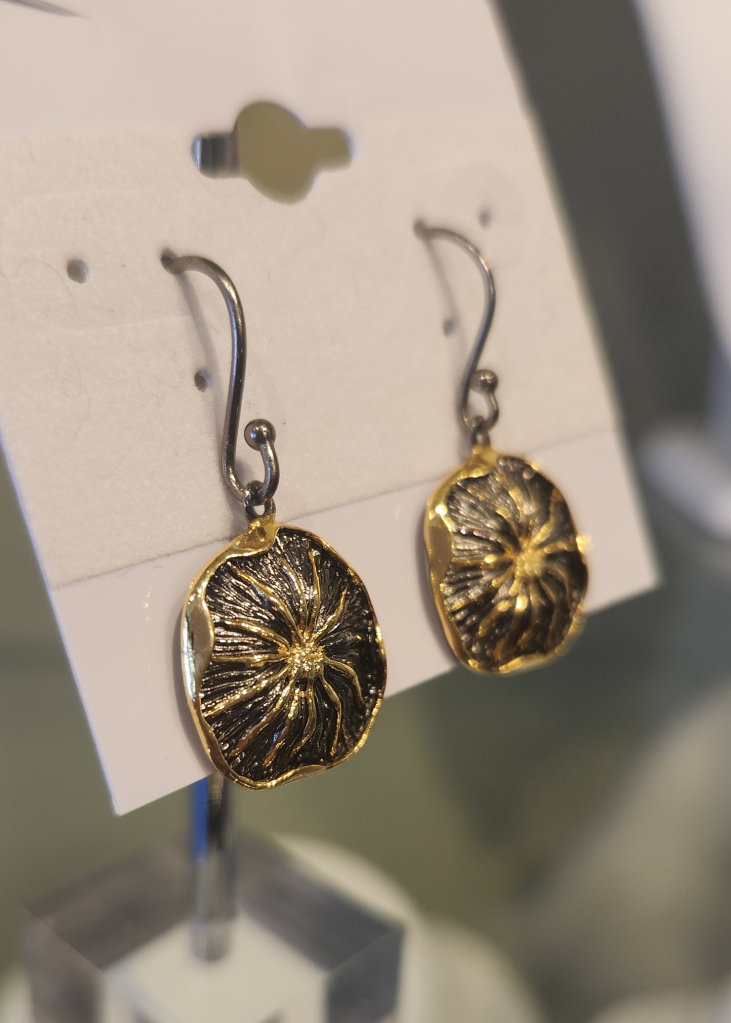 Sterling silver oxidized sand dollar dangle earrings