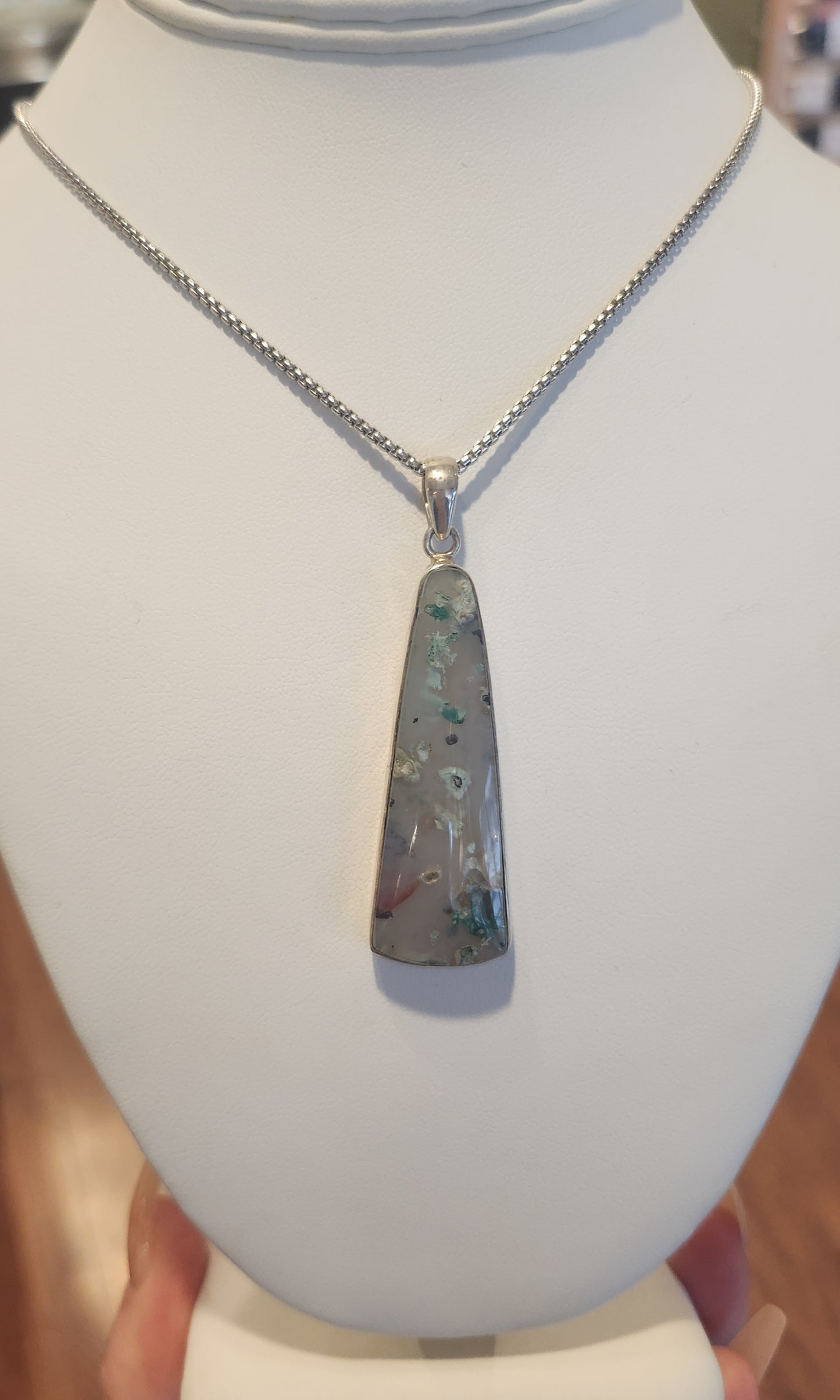 Sterling silver pendant with chrysocolla in chalcedony (gem silica)