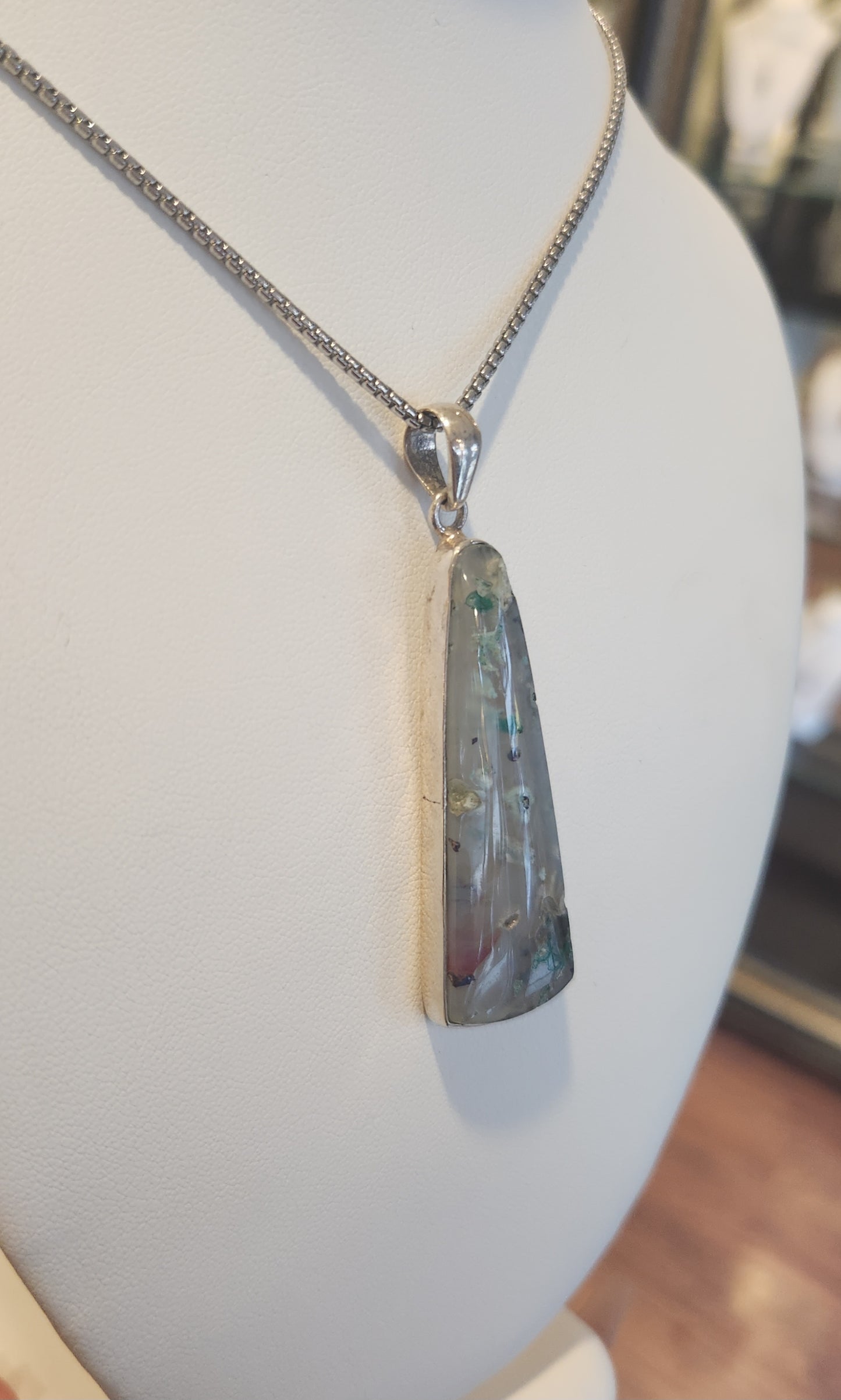 Sterling silver pendant with chrysocolla in chalcedony (gem silica)