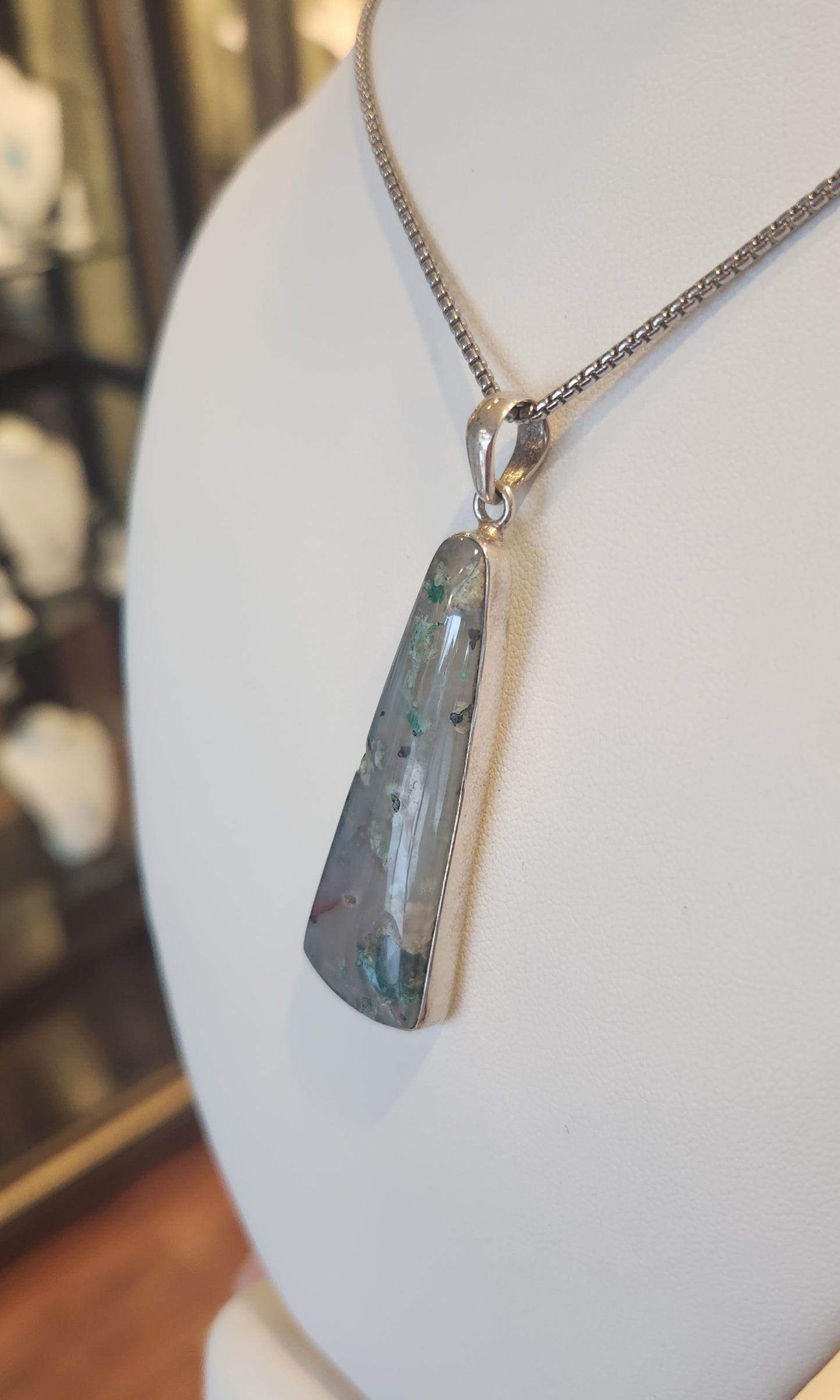 Sterling silver pendant with chrysocolla in chalcedony (gem silica)