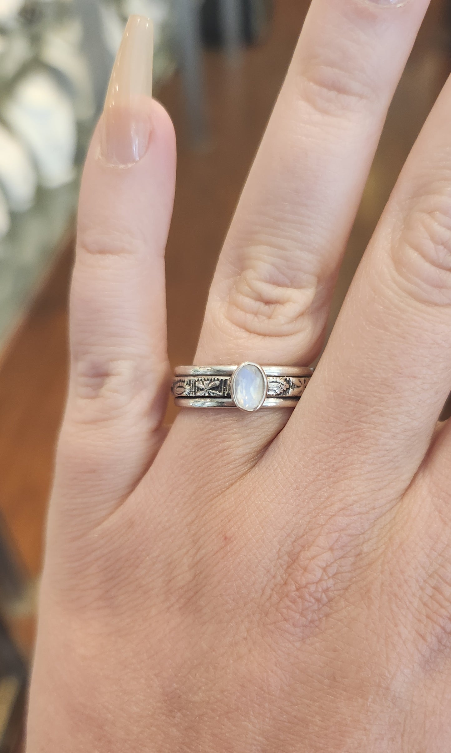 Sterling silver moonstone spinner ring