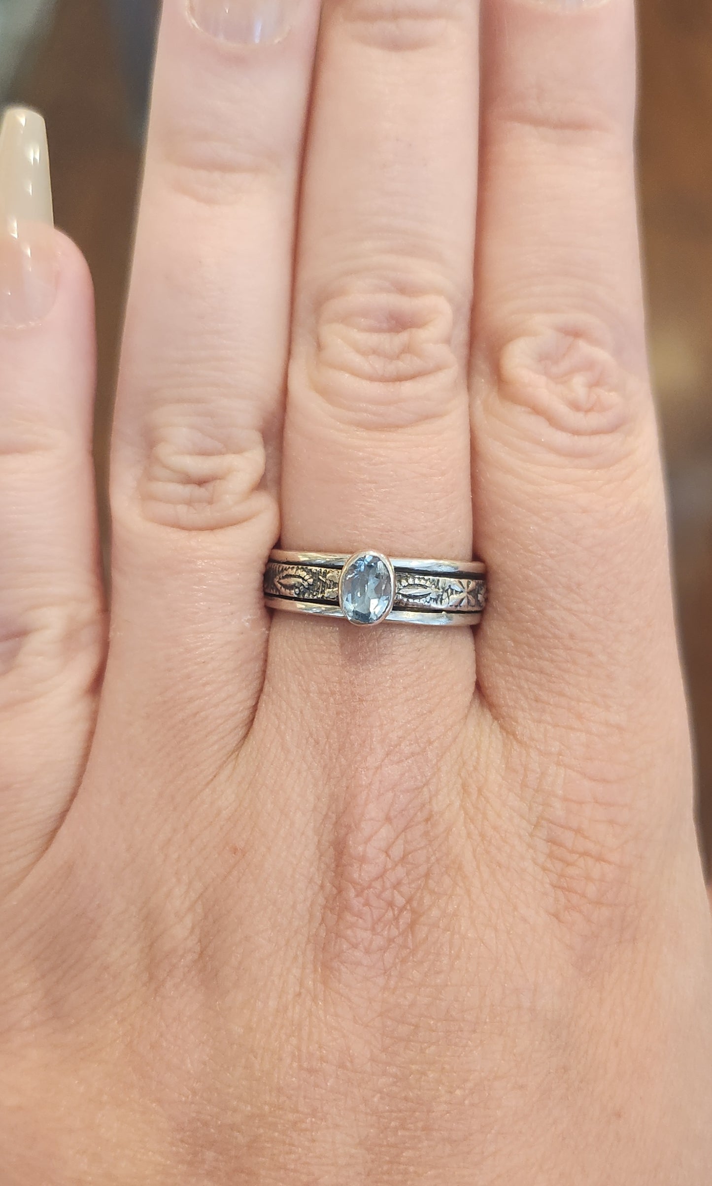 Sterling silver aquamarine spinner ring