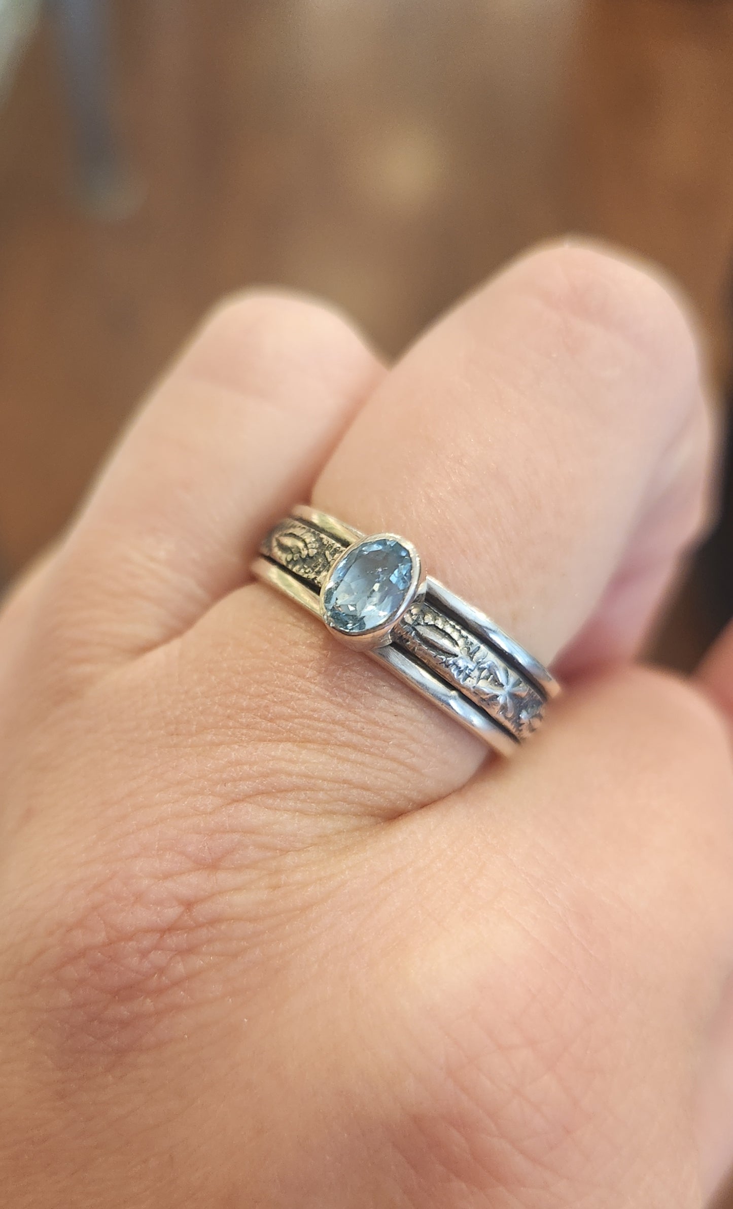 Sterling silver aquamarine spinner ring