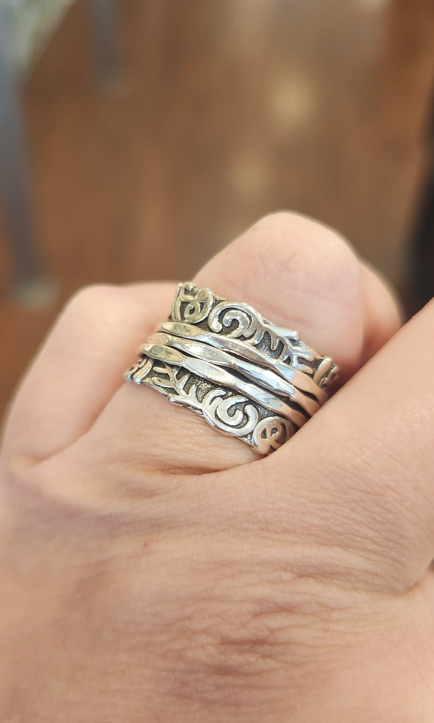 Sterling silver triple-band spinner ring