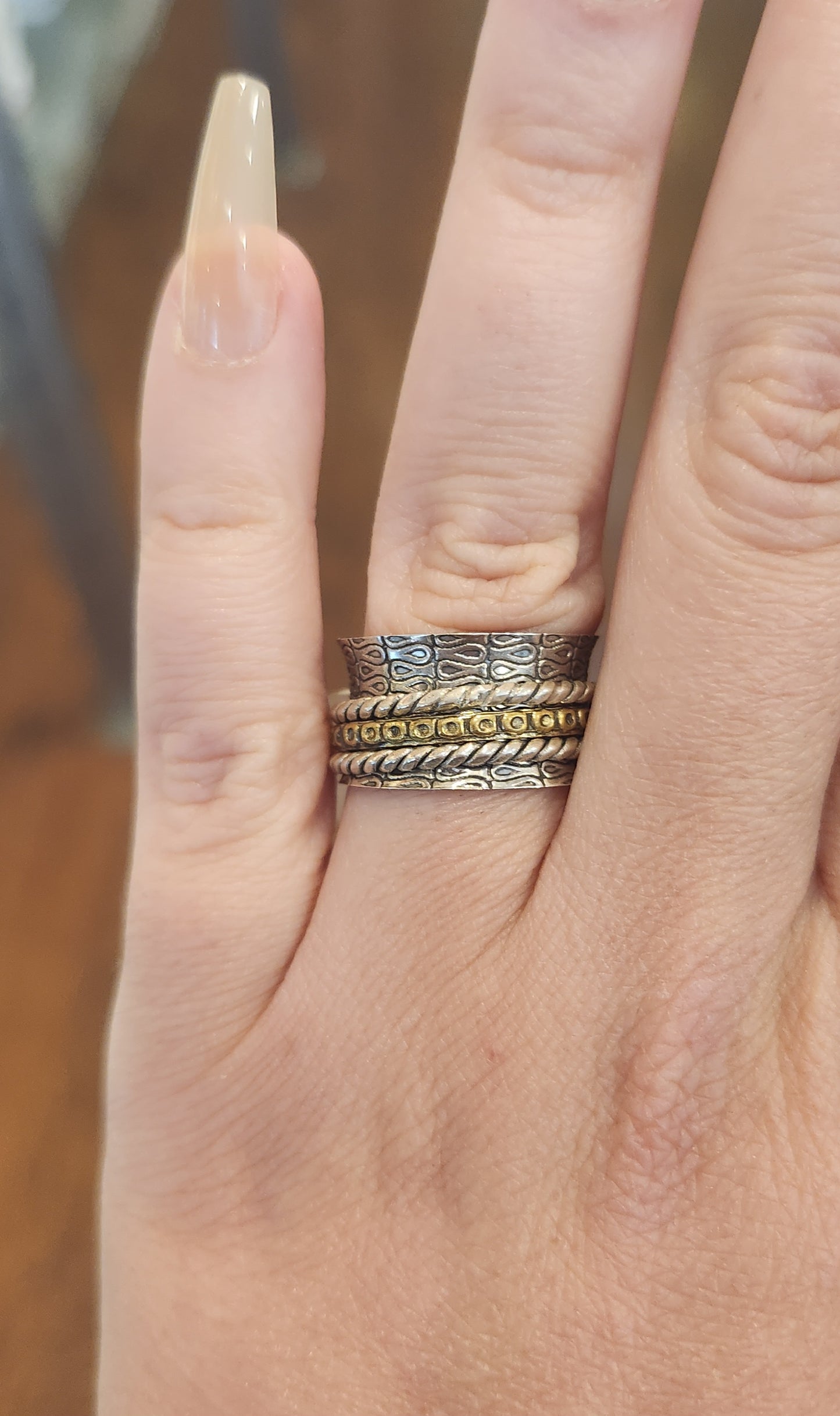 Sterling silver two-toned spinner ring