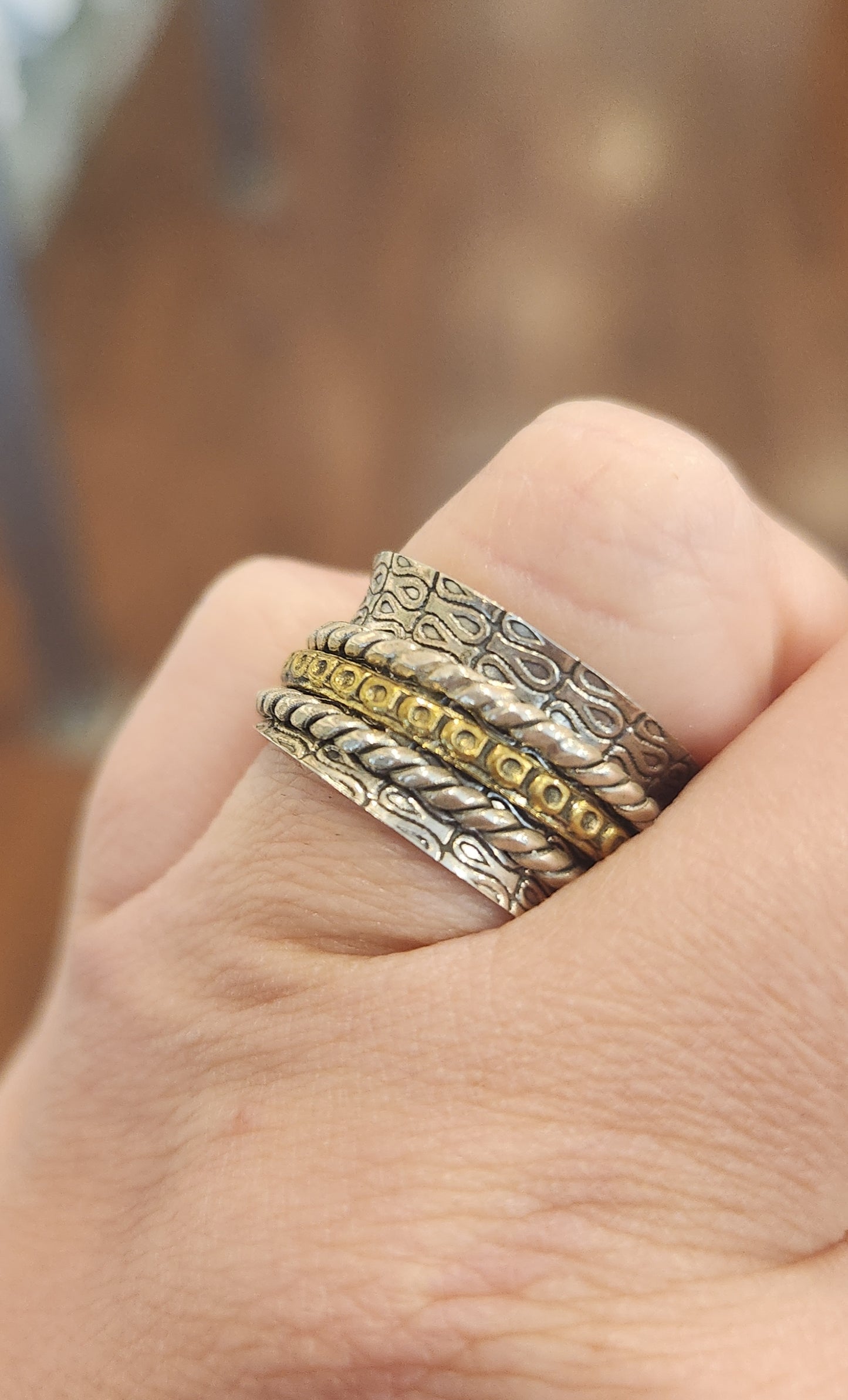 Sterling silver two-toned spinner ring