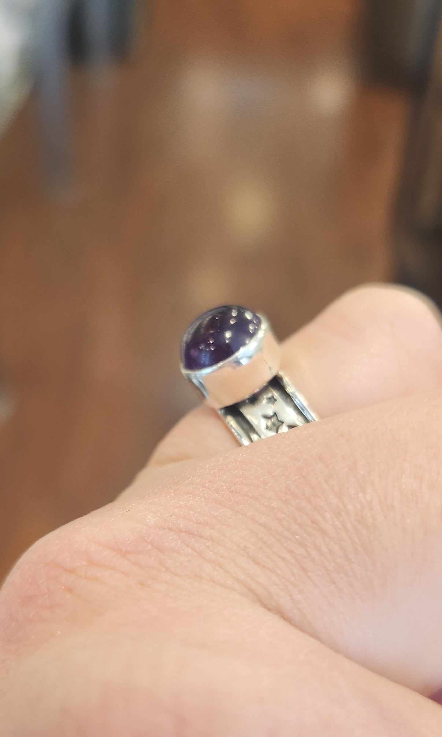 Sterling silver amethyst moon and star spinner ring