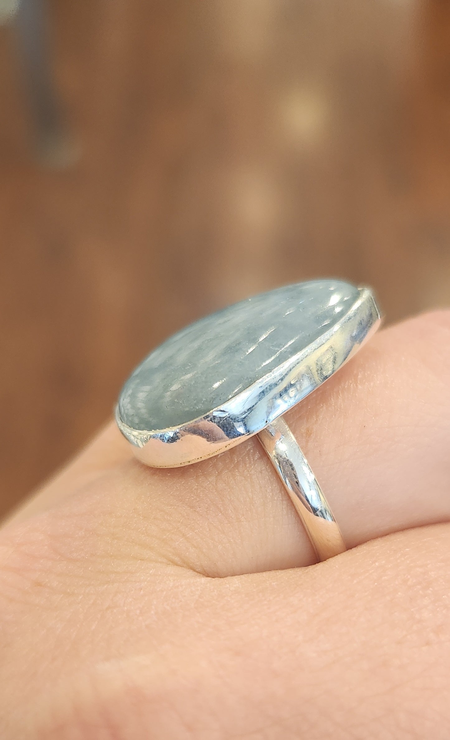 Sterling silver pear-shaped aquamarine cabochon ring